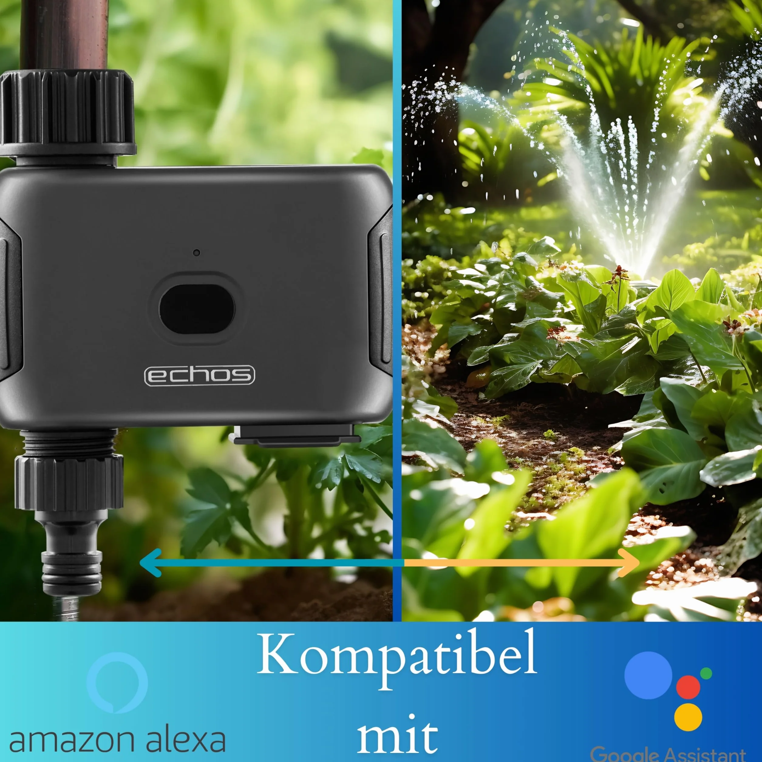 Echos Komputer do nawadniania z Bluetooth, system nawadniania Alexa, Google Assistant, zegar czasowy do ogrodu, automatyczne nawadnianie, zegar do nawadniania ogrodu, wodomierz czasowy