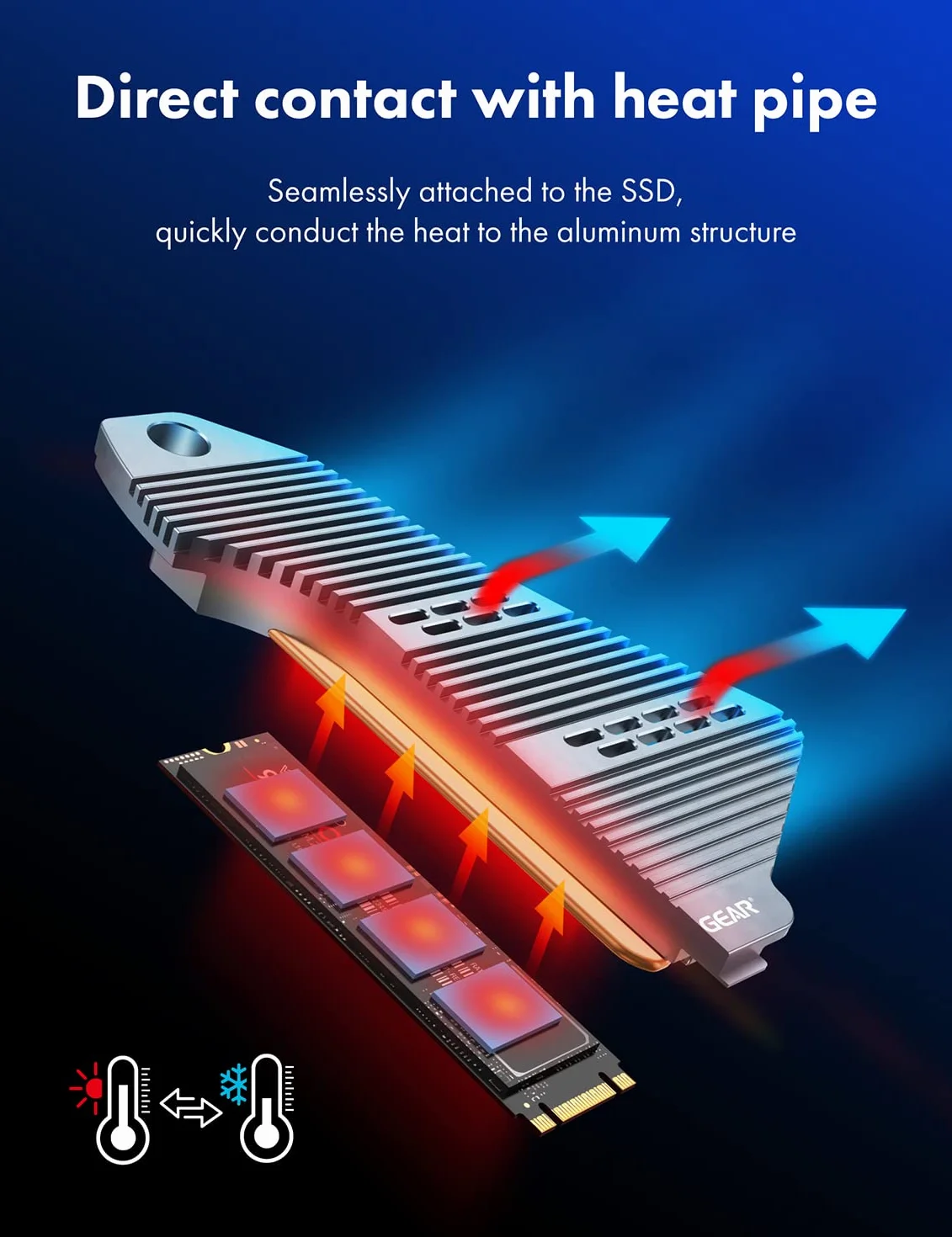 GRAUGEAR Osłona radiatora SSD PS5, radiator M.2 NVMe PS5, konstrukcja w kształcie promu, rozpraszanie ciepła z chłodnicą rury cieplnej i aluminiową płetwą do NVMe M2 PCIe 4.0 [G-PS5HS04]