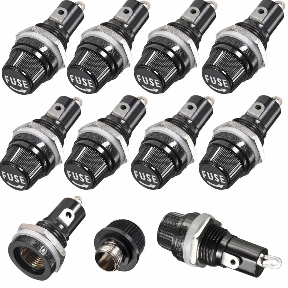 Gebildet Uchwyt Bezpiecznika 5 x 20mm AC 10A 250V Czarny z Zakrętką Śrubową