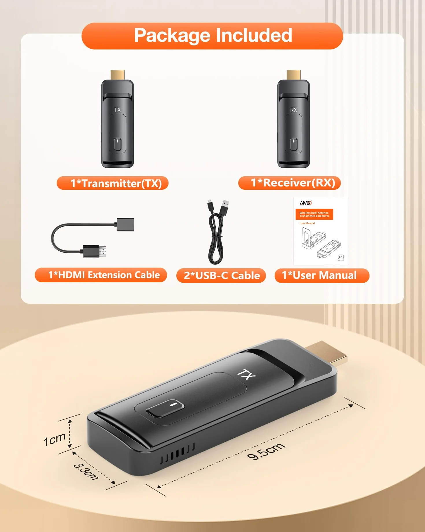 2026 AIMIBO bezprzewodowy transmiter i odbiornik HDMI, transmisja radiowa 5G HDMI do 6 telewizorów, wejście 4K 1080p @60 Hz ze składaną anteną do laptopa/PC/TV Box do wielu TV/monitorów/projektorów 50