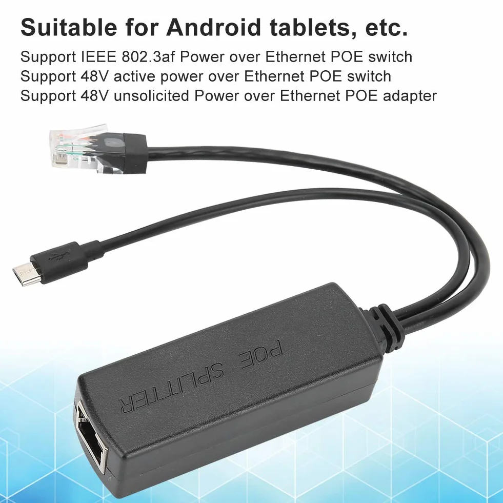 VBESTLIFE Rozdzielacz POE i USB POE, moduł zasilania, standardowy kabel separatora izolacyjnego 48 V do 5 V do tabletu Android, do Dropcam dla