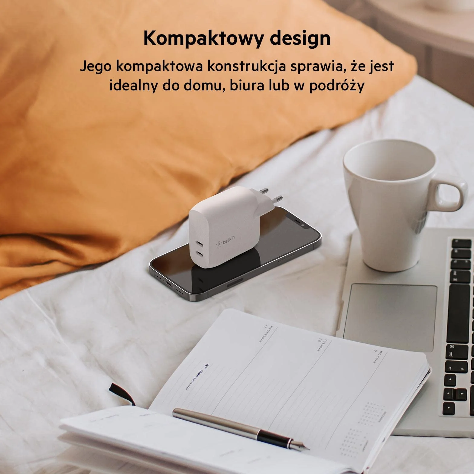 Belkin 40 W USB-C PD Ładowarka sieciowa (2 porty USB-C zapewniające 20 W na port z Power Delivery do szybkiego ładowania iPhone’a 14/14 Plus, 13, Pro/Pro Max, Mini, iPad Pro, Galaxy i innych urządzeń)