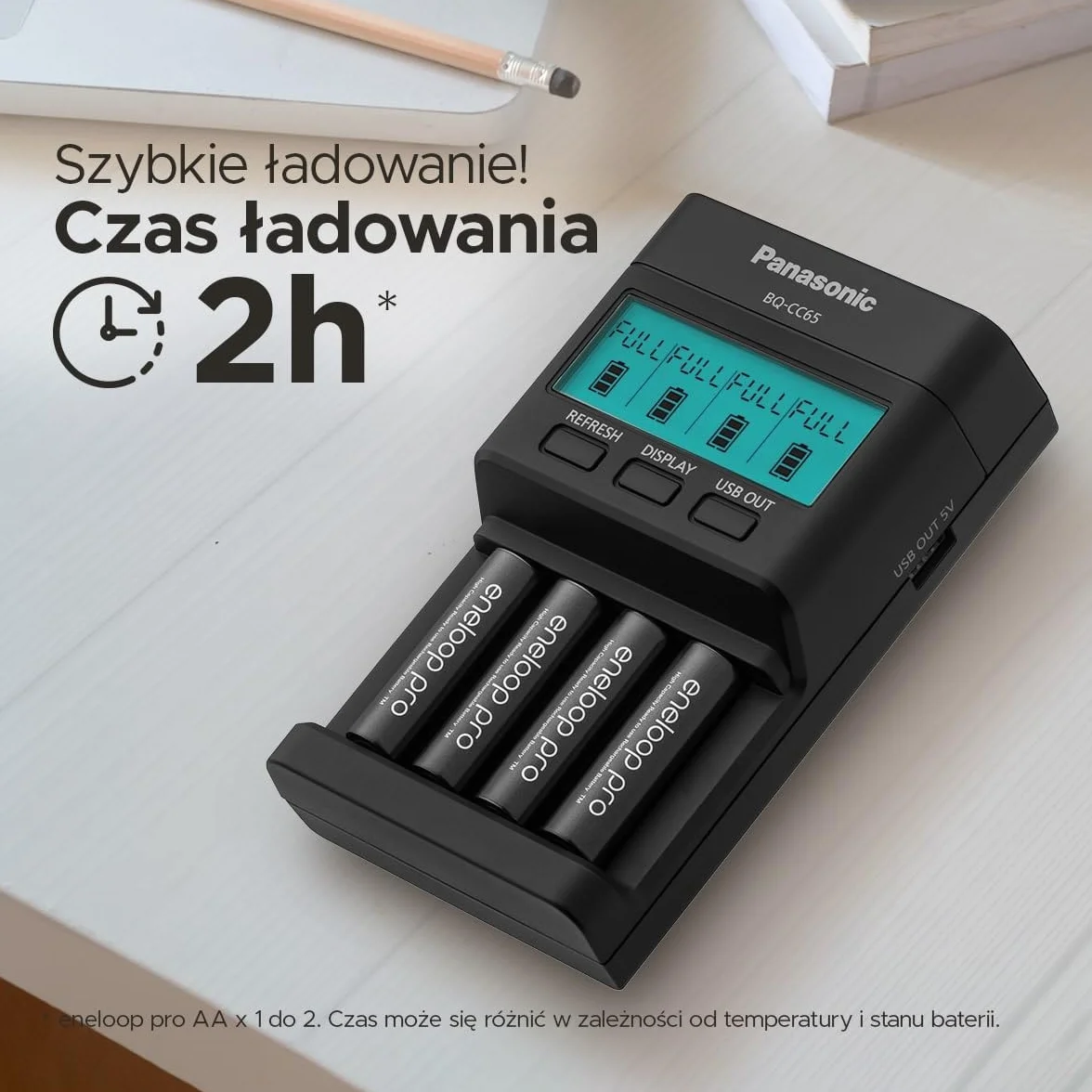 Panasonic Eneloop Pro PEPCHLCD Ładowarka Akumulatorów, Czarny, 4 x 7.5 x 13 cm