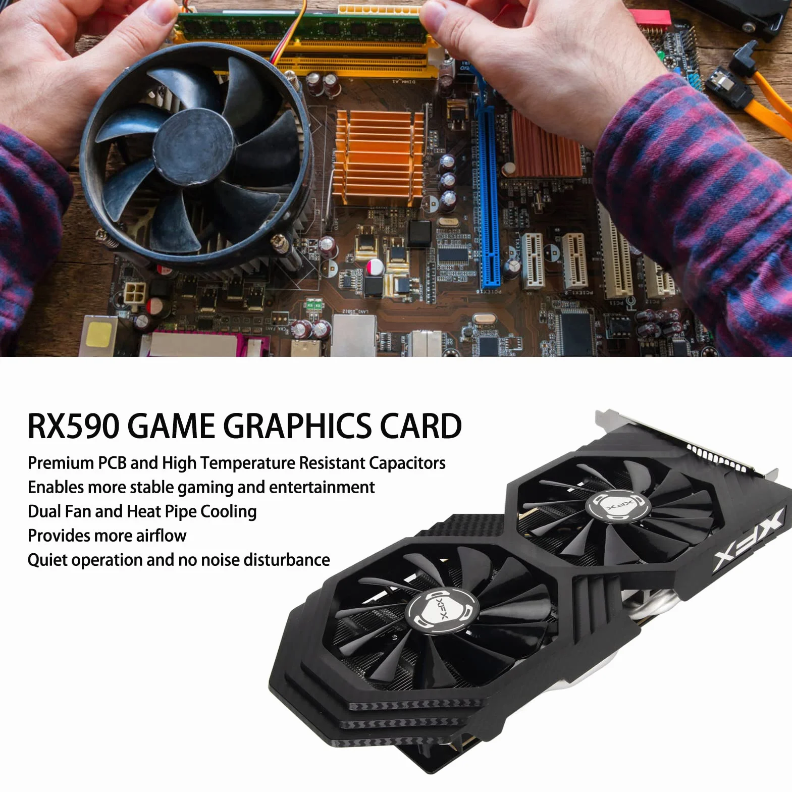 Dla Karty Graficznej Radeon RX 590, 8GB GDDR5 256bit Karta Graficzna do Gier na Komputer Stancjonarny, HDMI, Pci Express 3.0X16, Podwójne Wentylatory z Rura Miedziana Szybkie