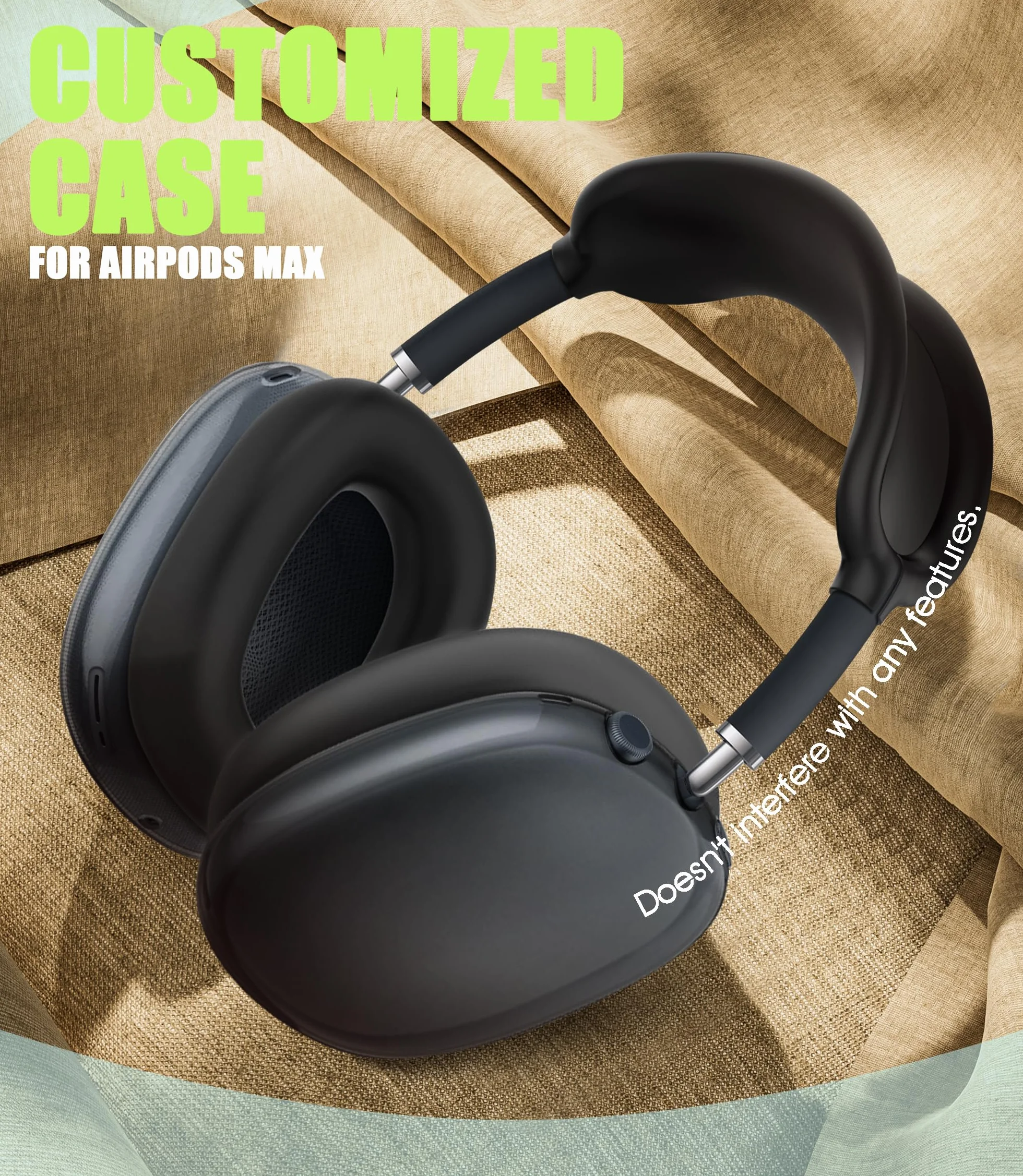 Etui ochronne silikonowe 4 w 1 do AirPods Max 1/2, nauszniki, akcesoria do słuchawek - czarne