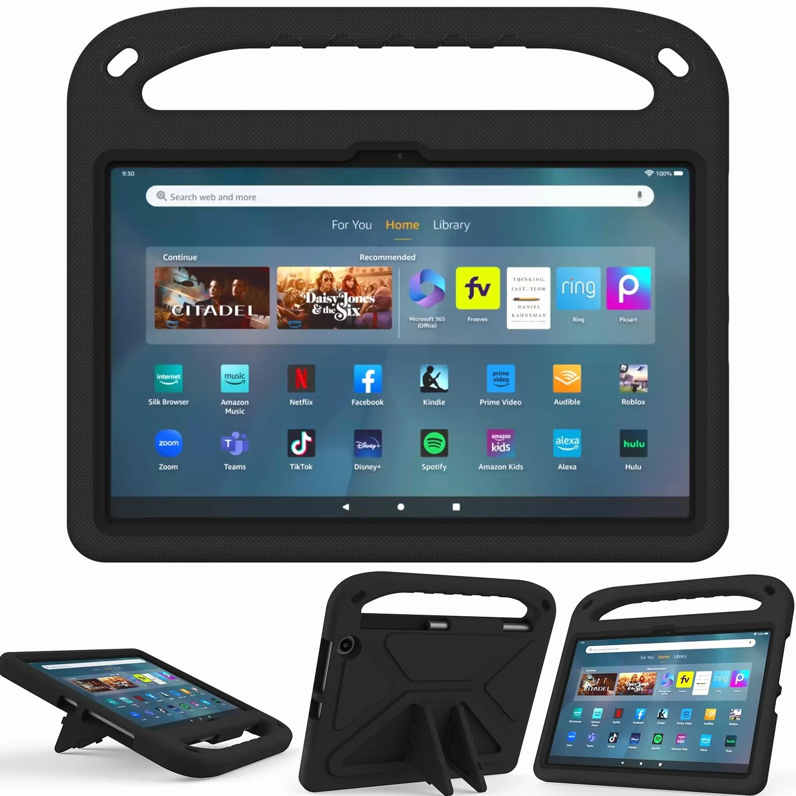 Etui na tablet Kompatybilny z Fire Max 11" 2023, amortyzujący wstrząsy, uchwytem, ​​pianką EVA, ​​solidne etui na tablet dla dzieci, lekkie(Noir)