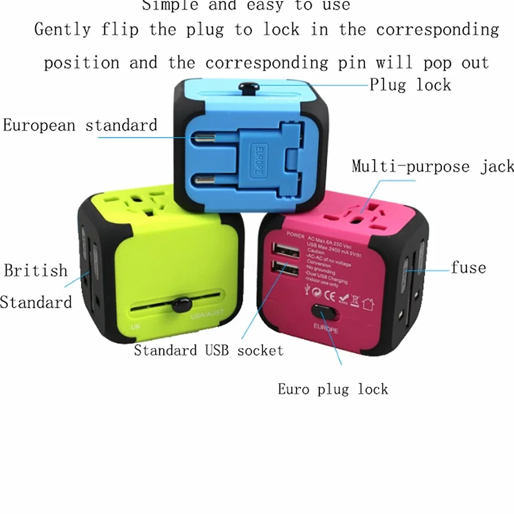 International Plug Converter, Gniazdo Travel Travel Carger, Międzynarodowa ładowarka AC. Adapter wtyczki z 2 Usb.