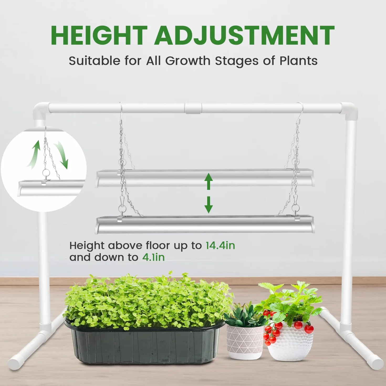 Wolezek Lampa LED pełne spektrum, 144 LED 60 cm T5 Grow Light ze stojakiem, biała lampa do uprawy roślin, rozrusznik nasion do roślin pokojowych, regulacja wysokości