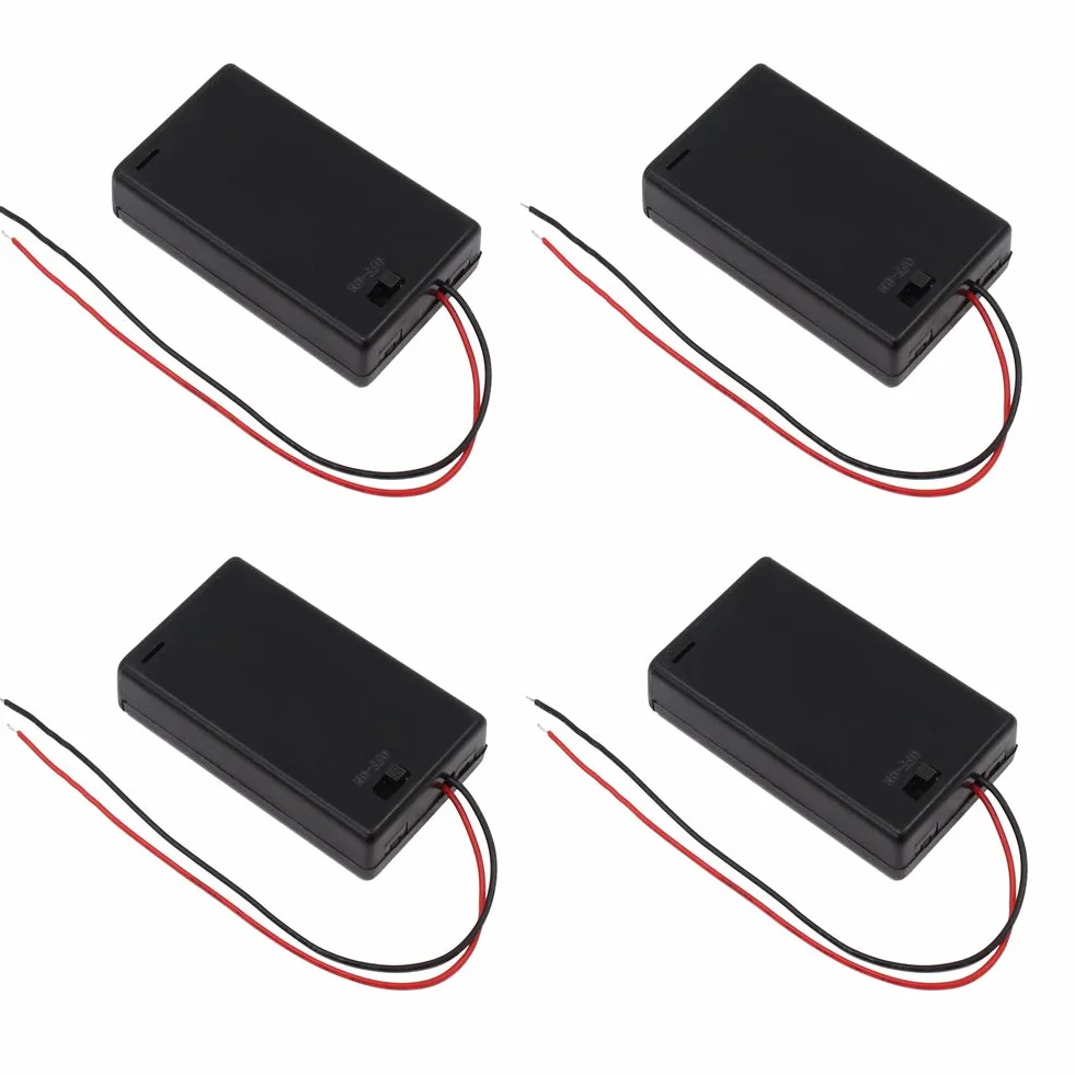 YIXISI Pojemnik na Baterie 2×1.5V 3V AA Plastikowy z Pokrywą ON/OFF Wyłącznik Czarny