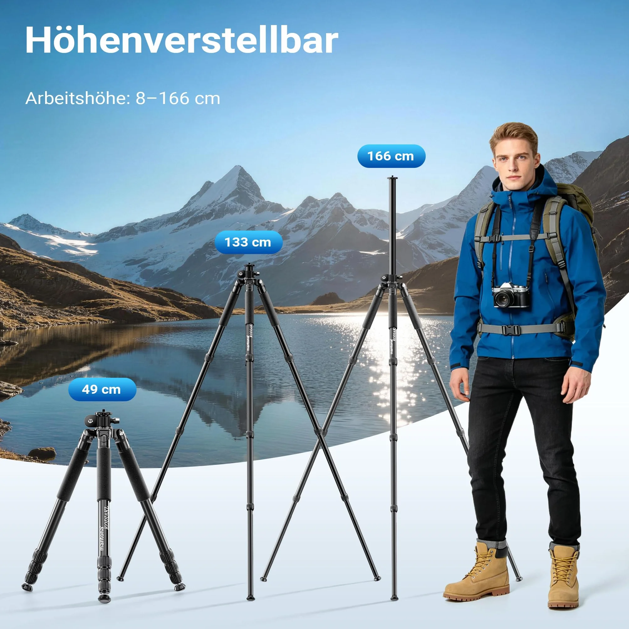 Mantona Zestaw statyw fotograficzny Kodiak L 284 + głowica do statywu Onyx 8, aluminiowy statyw z głowicą kulową i szybkozłączką Arca-Swiss
