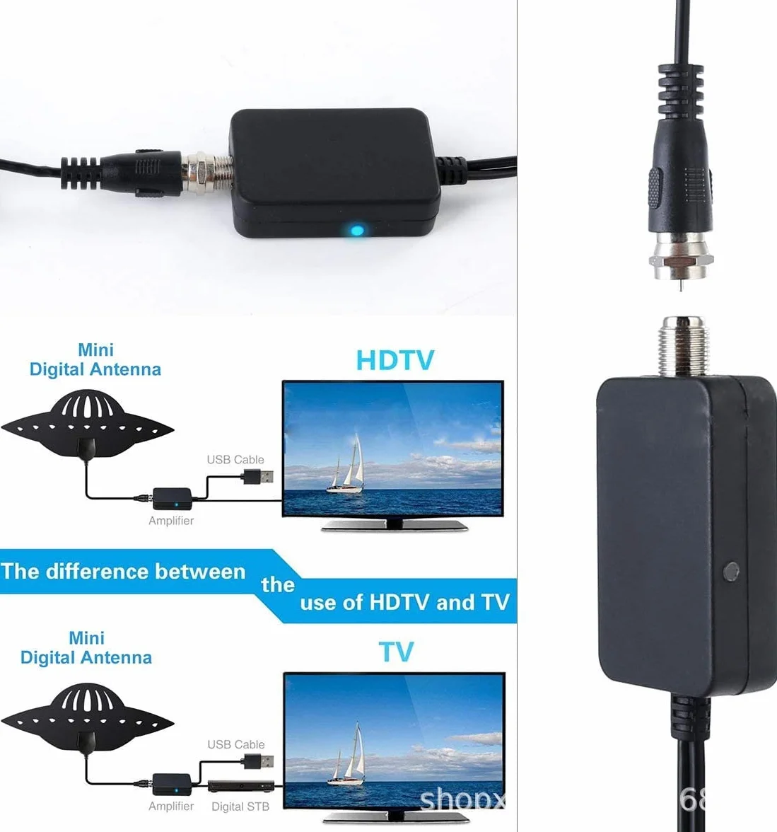HDTV Indoor HD Digital TV Antena Wzmacniacz sygnału TV Wzmacniacz sygnału odbiornika naziemnego Wzmacniacz anteny telewizyjnej ATSC-czarny
