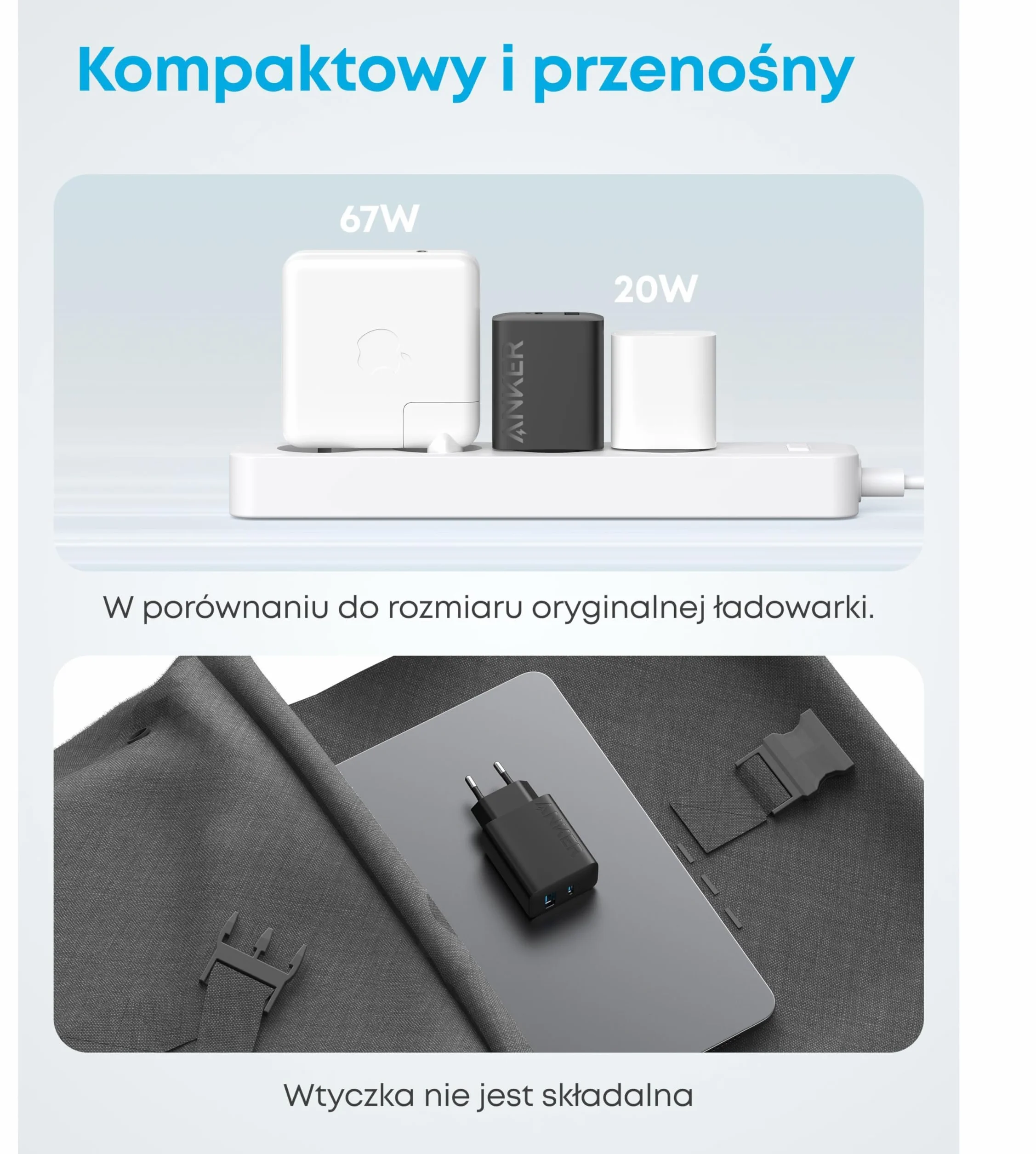 Anker Ładowarka do iPhone'a 20 W USB C, ładowarka do iPada, szybkie ładowanie, kompatybilna z iPhone 17/16/15 iPad i innymi (kabel USB C 150 cm w zestawie)