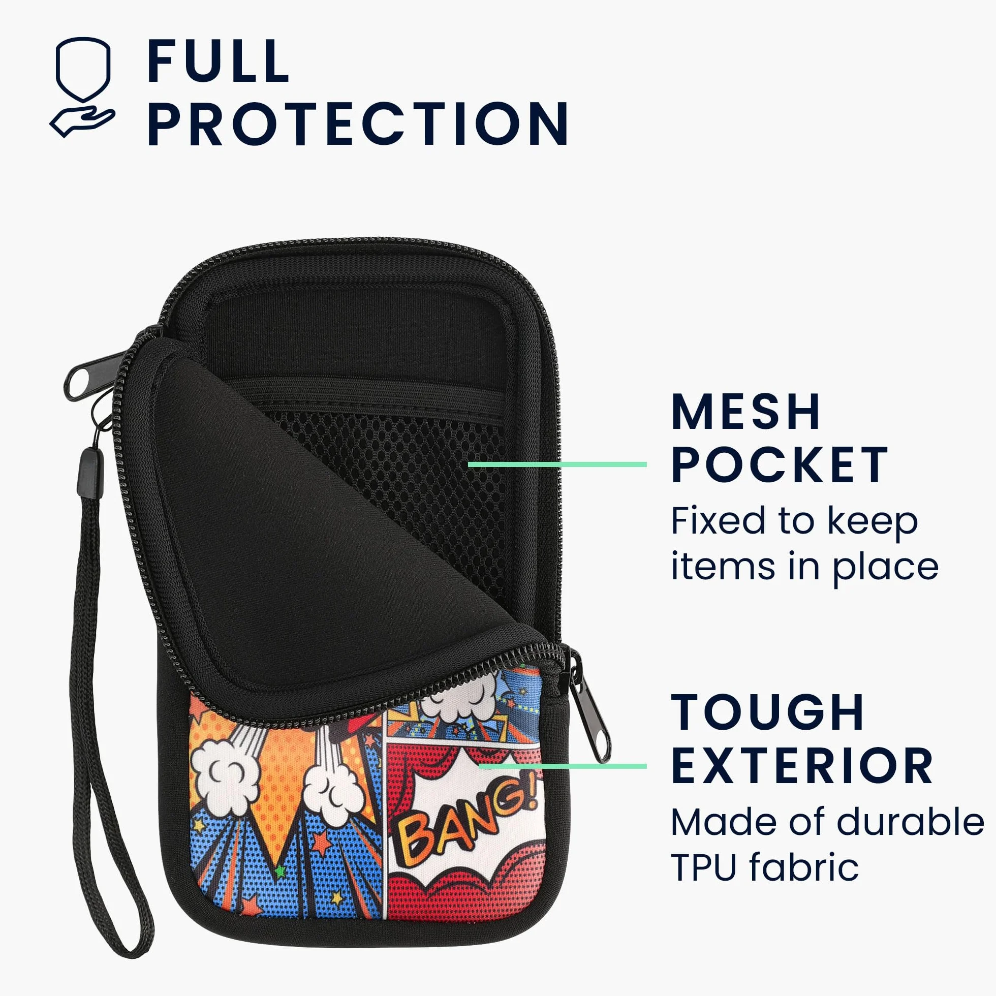 kwmobile Neoprenowy rękaw na smartfon rozmiar L - 16.5 cm - etui amortyzujące wstrząsy - ochronna torba na telefon - symbole komiksów wielokolorowe
