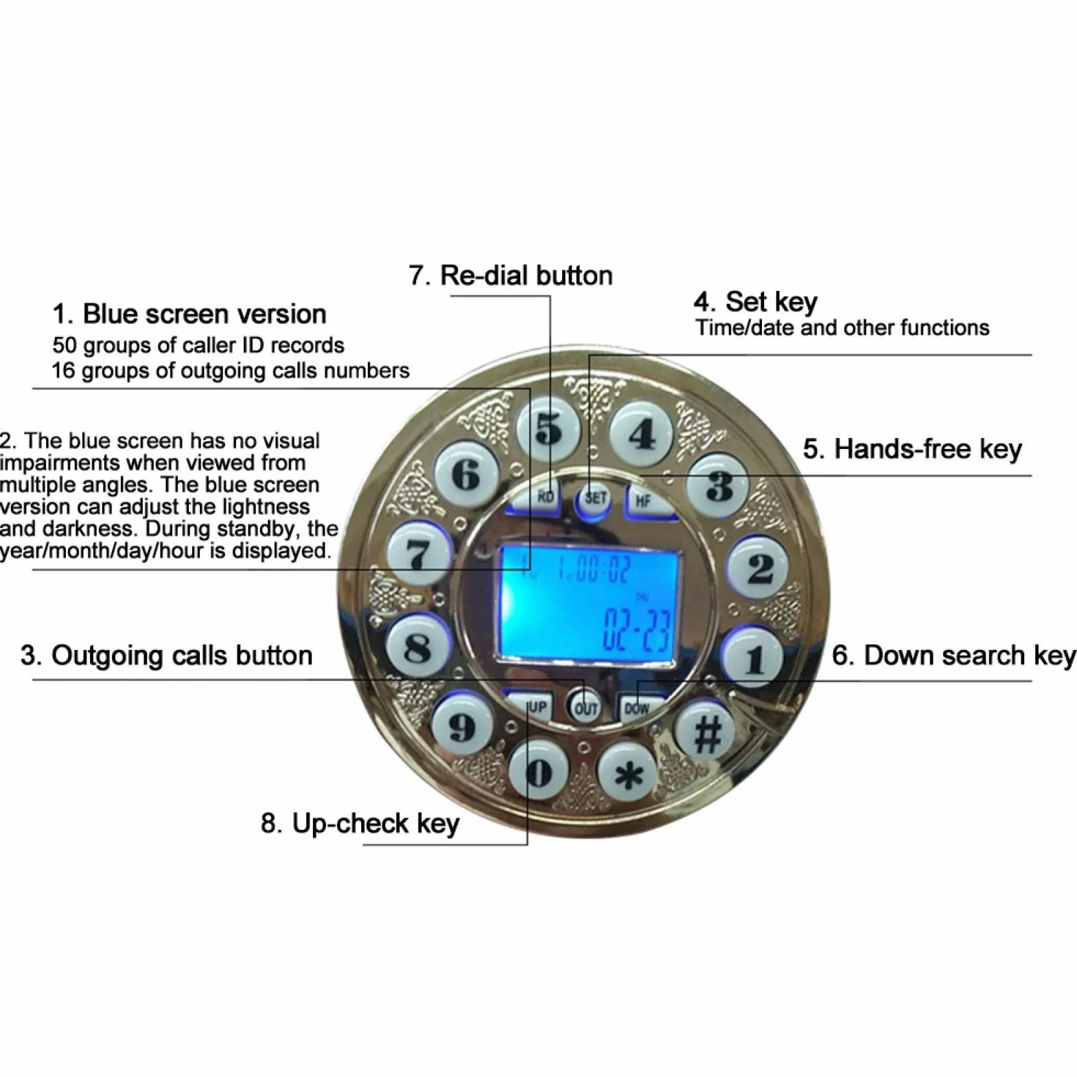 Telefon w stylu retro vintage, klasyczny telefon biurkowy w stylu retro pasterskim z klasycznym metalowym dzwonkiem, przewodowy telefon stacjonarny z wyświetlaczem LCD do domu, biura, hotelu, galerii