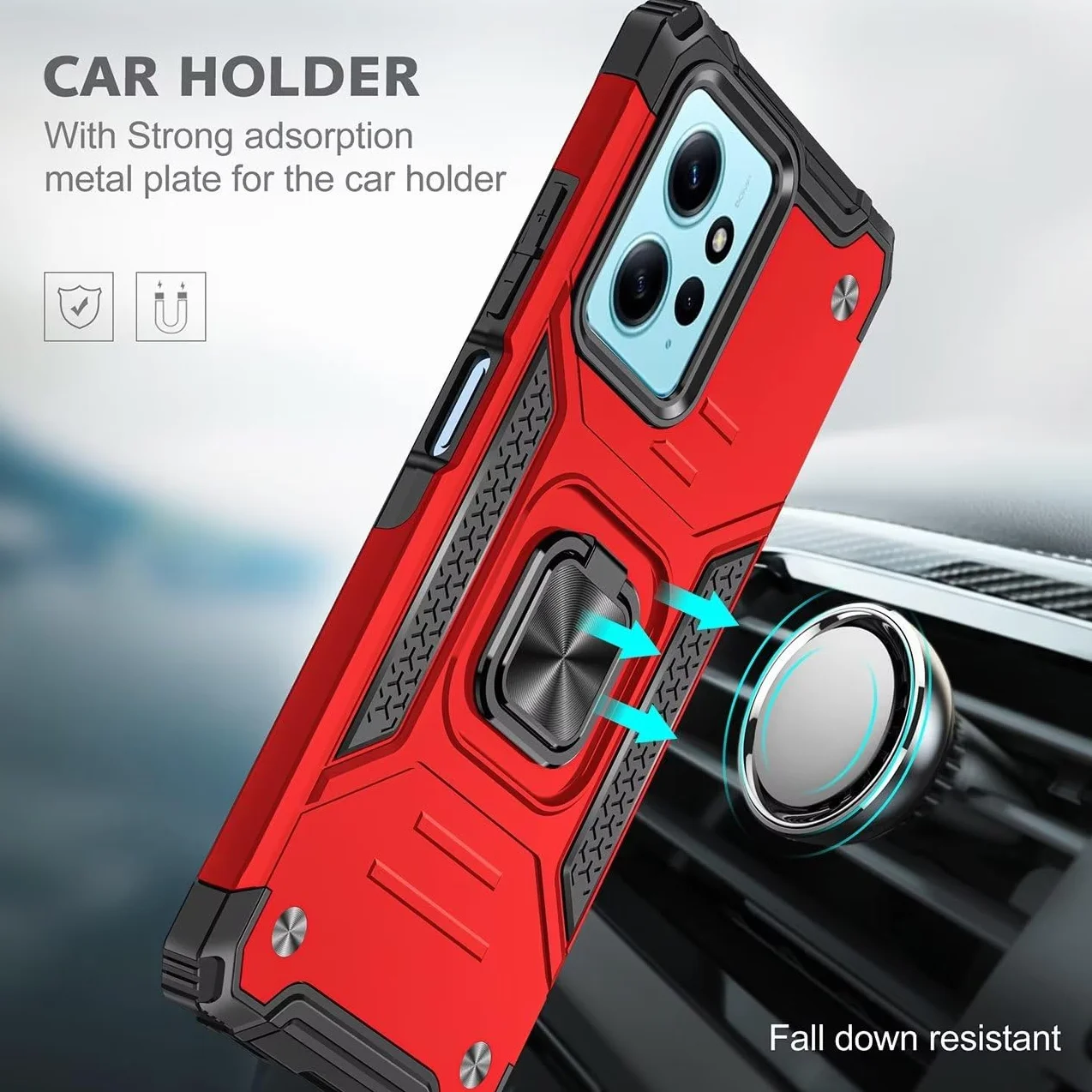 Etui do Xiaomi Redmi Note 12 4G (6,67"), szkło hartowane [2 sztuki] ochronna silikonowa TPU odporna na wstrząsy twarda pancerna obudowa Tough Armor - czerwona