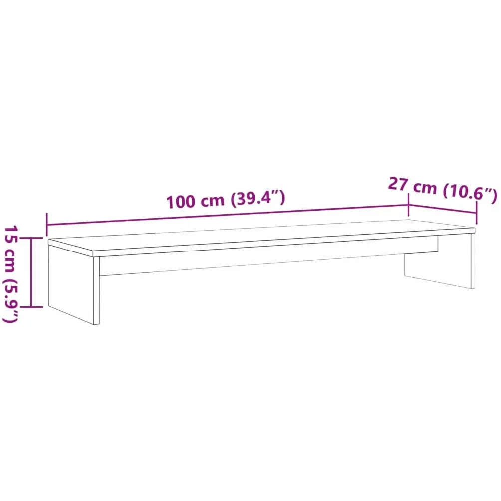 Stojak na monitor, woskowany brąz, lite drewno sosnowe, 100 x 27 x 15 cm, ergonomiczne podwyższenie do stołu komputerowego i podstawki pod komputer, miejsce do odkładania do biura, domowego