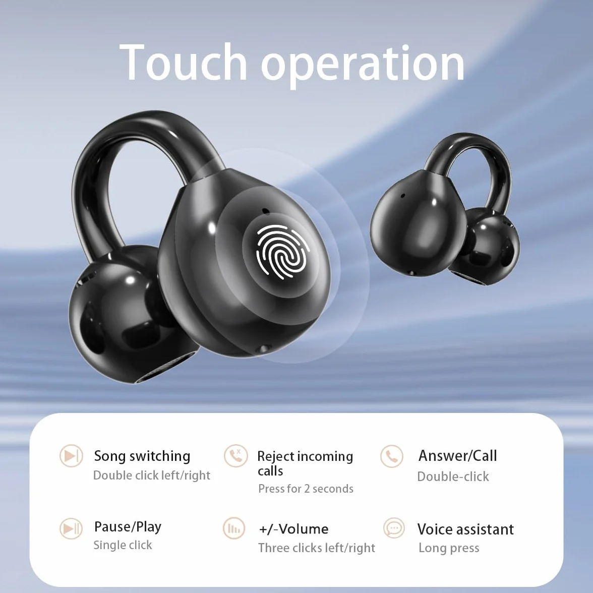 Słuchawki Bluetooth z klipsem na ucho, Bluetooth 5.4, sportowe słuchawki z otwartym uszem, wodoszczelne IPX5, cyfrowy wyświetlacz LED, typ otwarty, nadają się do uprawiania sportu/fitnessu
