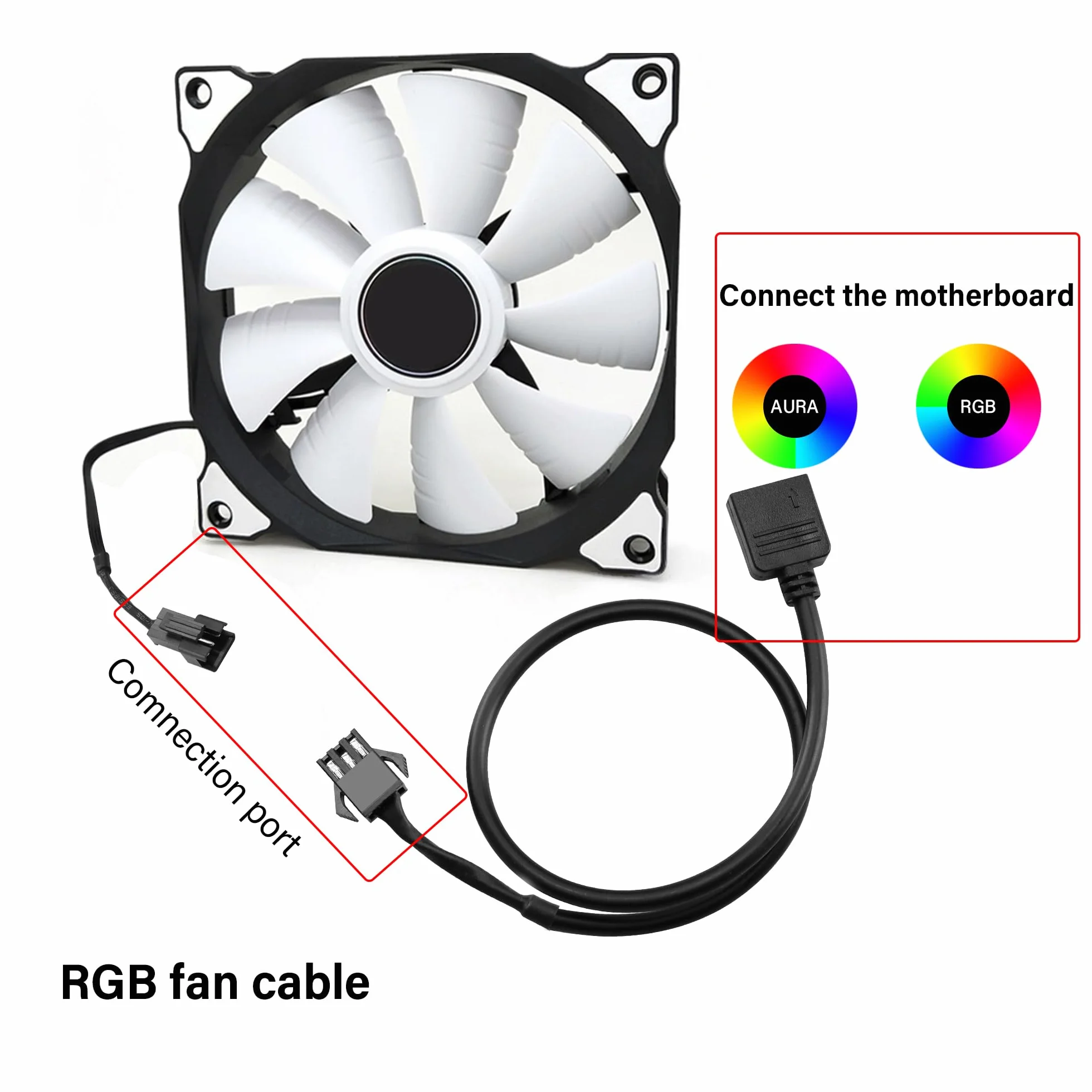 GINTOOYUN Kabel Przedłużający RGB 3-Pinowy na SM, Żeńska Wtyczka ARGB, Kabel 5V Adresowalny do Wentylatora, Taśmy LED PC (0,98 ft) (Styl 4)