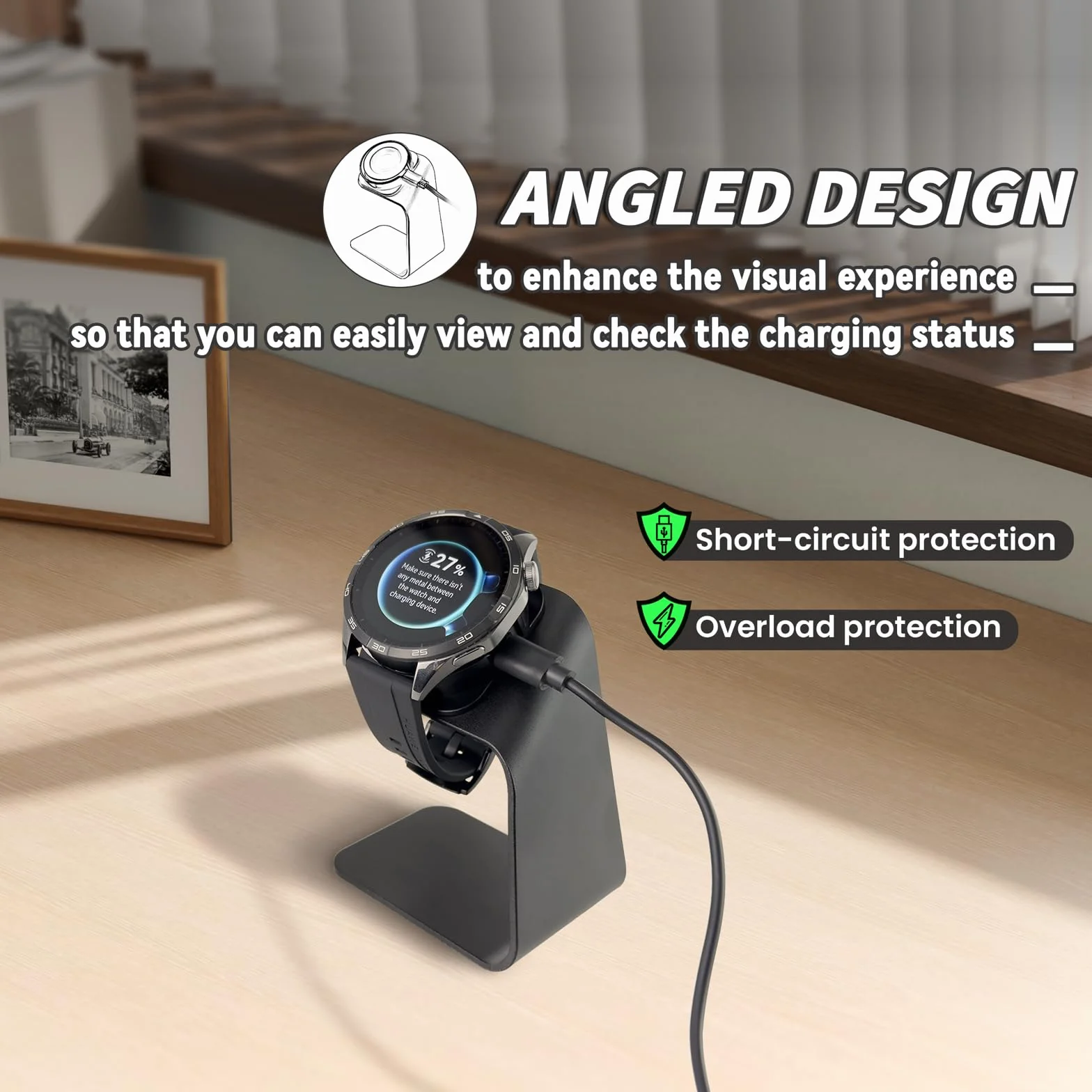 sciuU Magnetyczny stojak ładujący i ładowarka kompatybilny z Huawei GT6 / GT5 Pro / GT5 Pro / GT4 / GT4 Pro / GT3 / GT3 Pro/Fit 4, stacja dokująca + odłączany uchwyt ze stopu aluminium, kabel USB 100