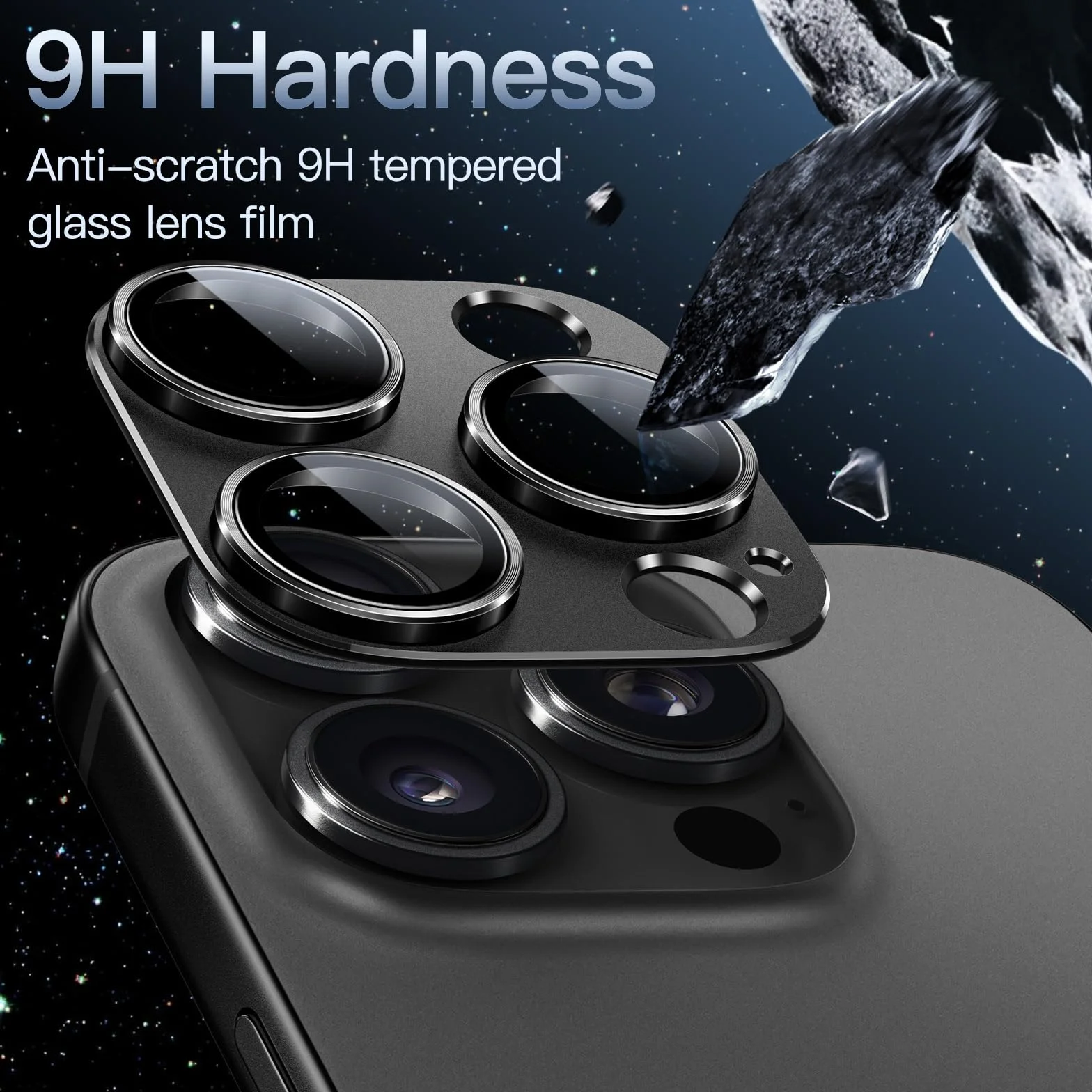 JETech Osłona Obiektywu Aparatu dla iPhone 16 Pro 6,3 Cala i iPhone 16 Pro Max 6,9 Cala, Pełna Pokrycie 9H Szkło Hartowane Osłona Pierścienia, Matowe Metalowa Płytka, 1 Sztuki (Czarny)