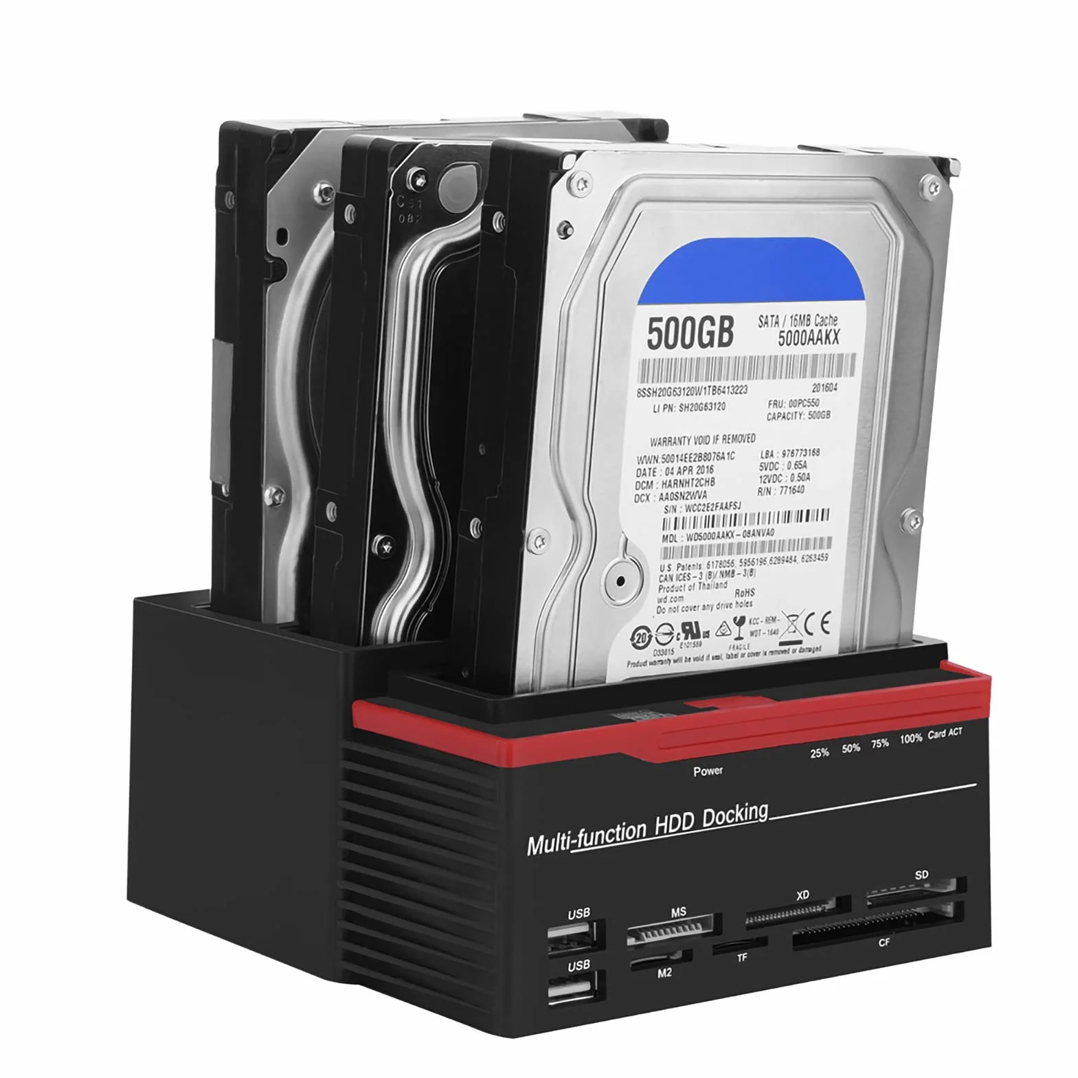 Uniwersalna stacja dokująca USB 3.0 SATA HDD, Dual-Bay-Offline Clone-Hub do dysków twardych 2,5-3,5 cala z transmisją danych USB 3.0-5 Gb/s i obsługą kart pamięci