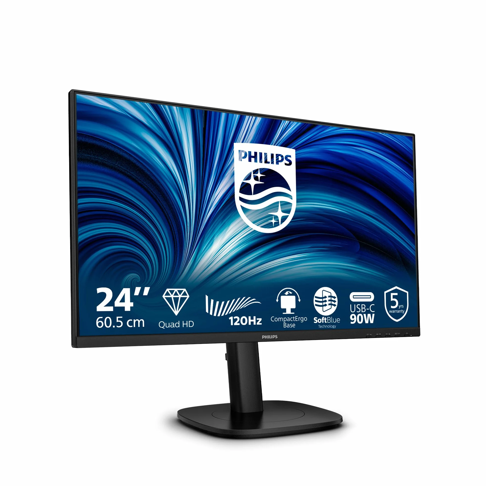 Philips Monitor 24B2U3601 23,8 cala WQHD 120Hz IPS Panel, 4ms GtG, regulacja wysokości, głośniki, hub USB (2560x1440 HDMI 1x 2.1 TMDS DP 1x 1.4) Czarny