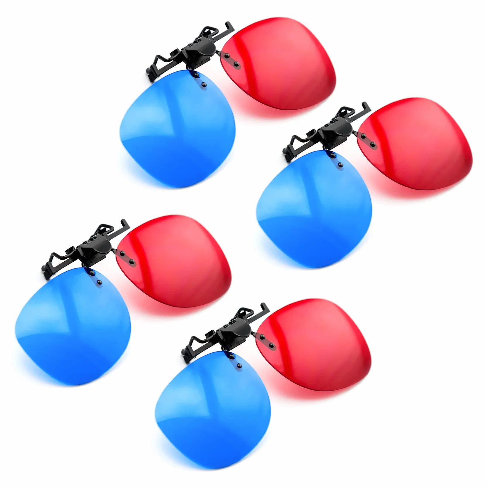 4-częściowy zestaw okularów 3D Clip-On 3D w kolorze czerwonym/niebieskim, okulary anaglifowe 3D dla osób noszących okulary – idealne do filmów 3D, gier na PC, obrazów 3D, filmów 3D (YouTube), projekcji 3D i wielu innych