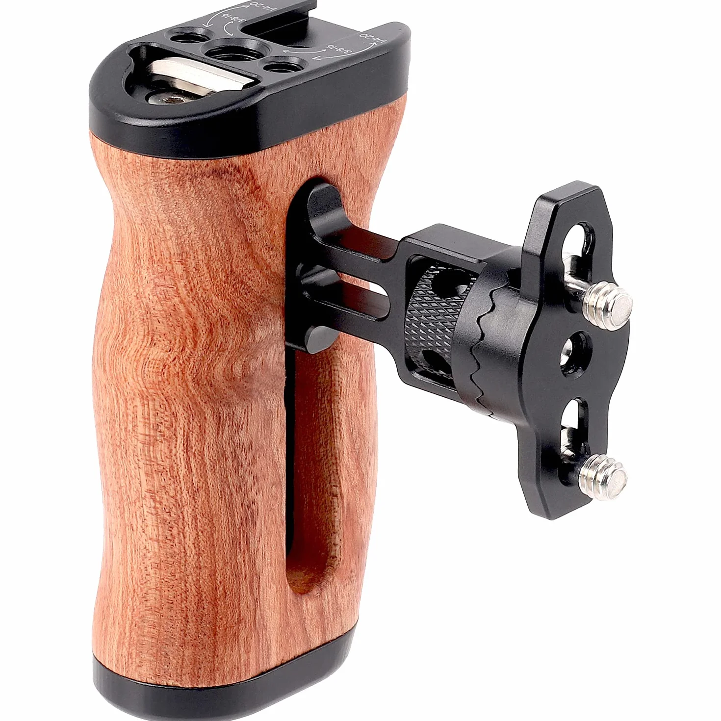 FOTGA Drewniany mini uchwyt boczny lewy/prawy uchwyt z uchwytem 1/4"-20 i 3/8"-16 & Cold Shoe Mount Universal do lustrzanek bezlusterkowych klatki na aparat Rig Video Light (wersja Quick Releae)
