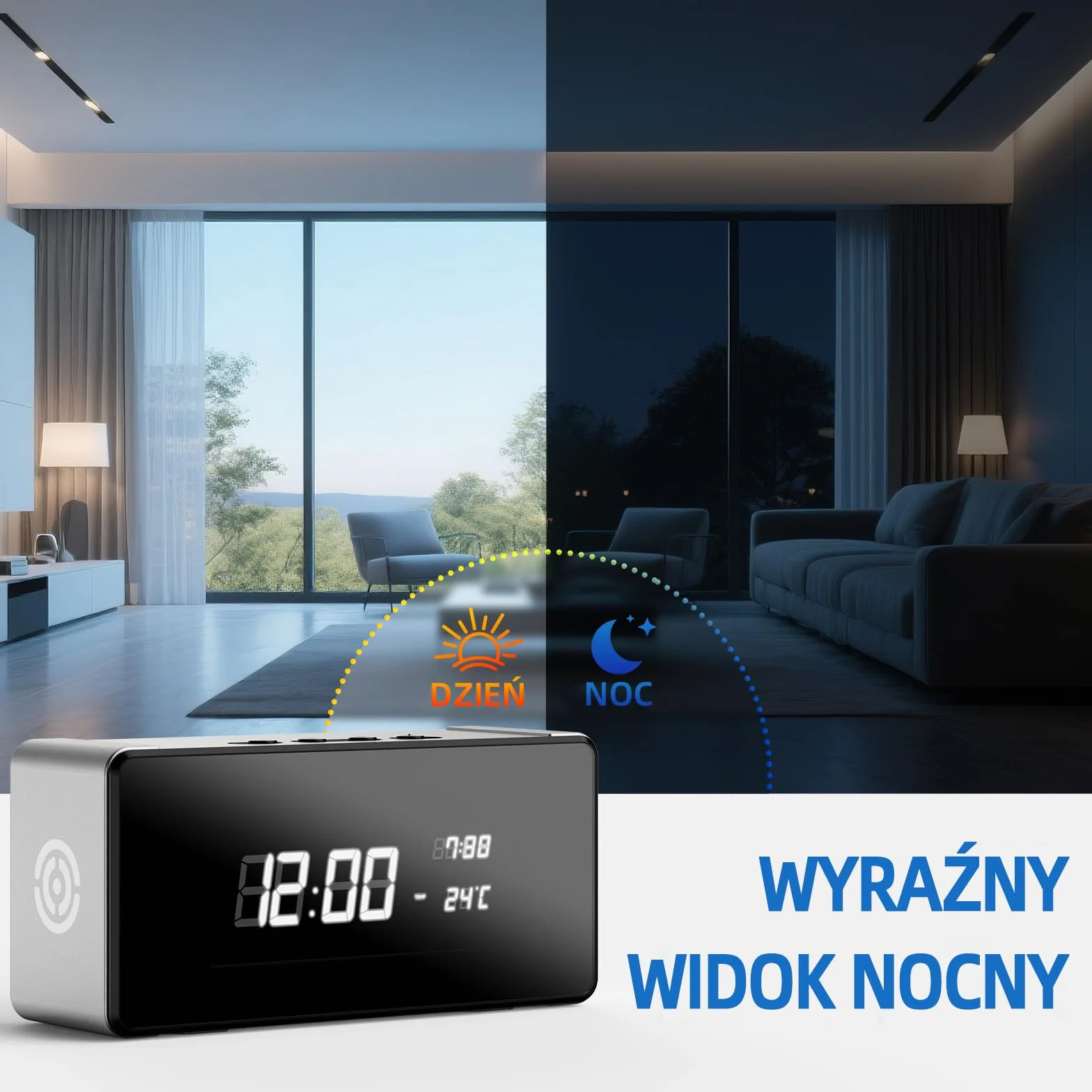 Kamera szpiegowska 4K z Podglądem na Żywo w Aplikacji - Kamera z budzikiem z Wykrywaniem Ruchu i Noktowizorem do Monitoringu Domu i Biura