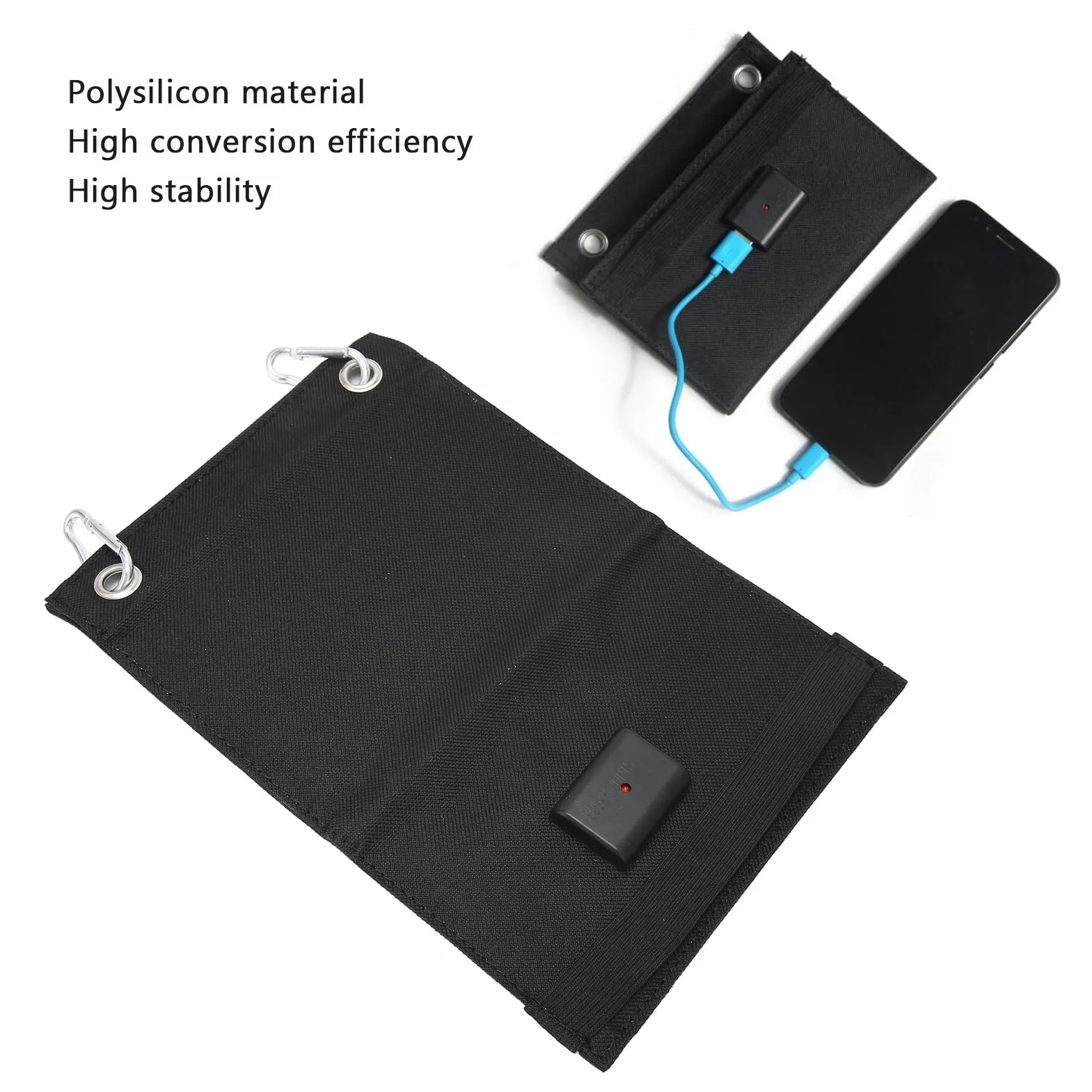 Solar Panel Portable Charger 4W Folding Power Bank Polysilicon Battery for Outdoor Phone Carabiner