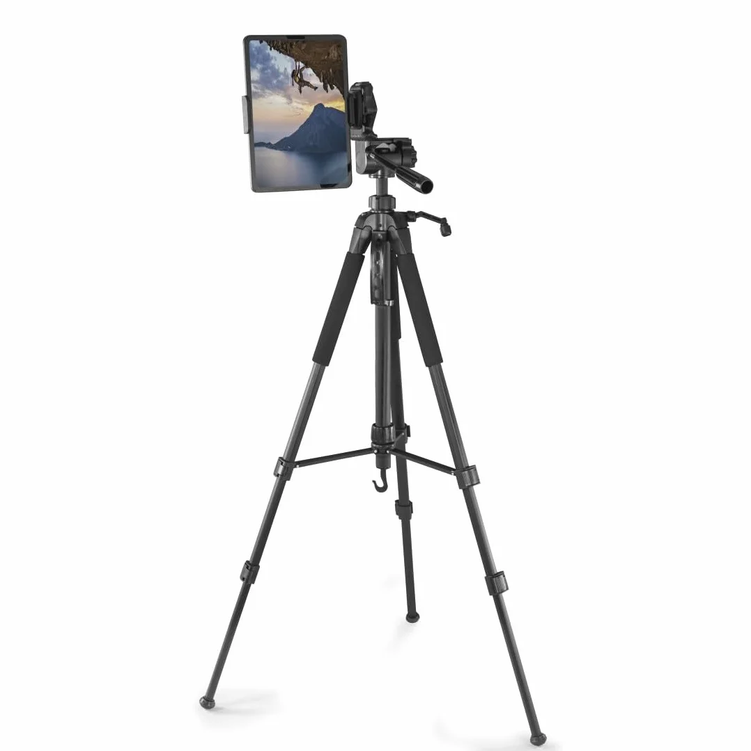 Hama Action 170 Statyw do aparatu 3D o wysokości 62-170 cm, statyw fotograficzny z uchwytem na telefon komórkowy i uchwytem na tablet, statyw z głowicą 3-kierunkową, statyw do lustrzanki z torbą