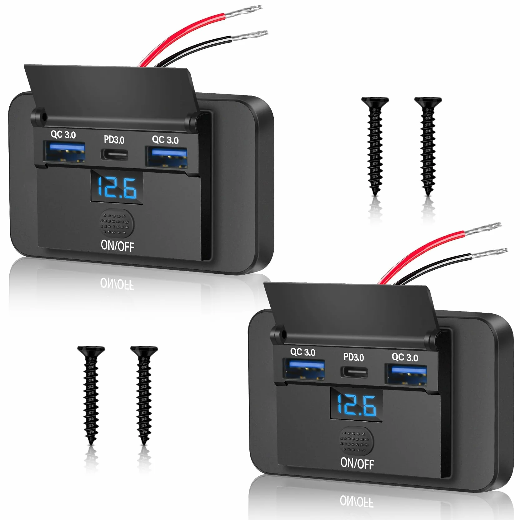 Gniazdko USB 12 V do przyczepy kempingowej 66 W, ładowarka samochodowa, szybkie ładowanie, KKMOL 2 sztuki, Dual PD3.0 USB i QC3.0 USB C