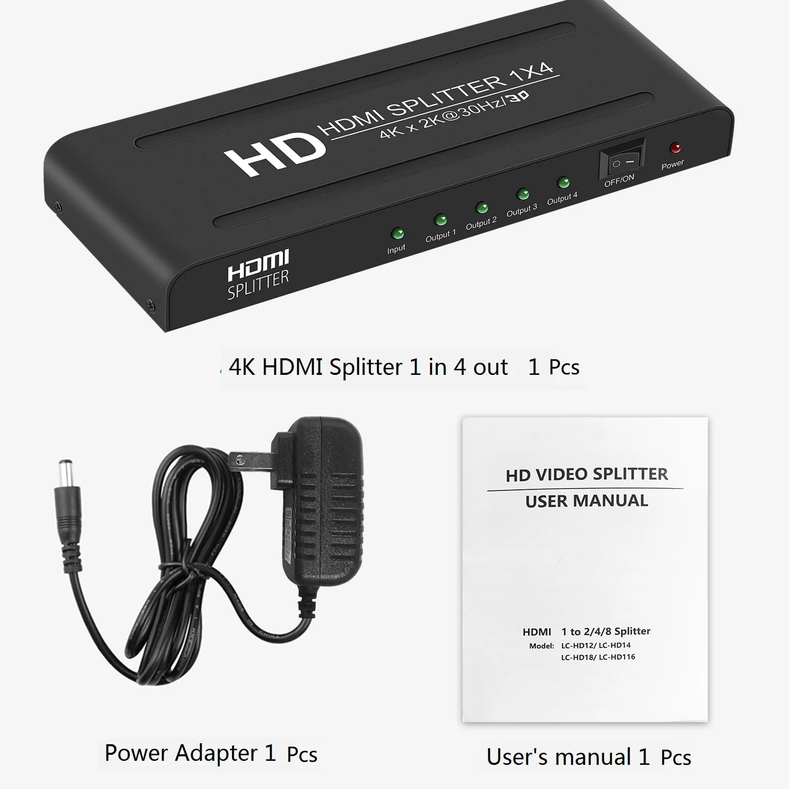 Rozdzielacz HDMI 1 w 4 wyjścia, rozdzielacz HDMI 1 x 4, obsługa audio i wideo 4K 30 Hz Full HD 1080p i 3D, kompatybilna z Xbox PS3/4 odtwarzaczem Blu-Ray, HDTV, STB, DVD, projektorem itp.