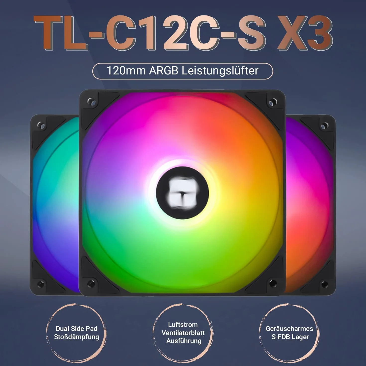 Thermalright TL-C12C-S 120mm Wentylator CPU 120 mm, ARGB, wentylator do obudowy, 4-pinowy PWM, cichy wentylator komputerowy z łożyskiem S-FDB, wentylator do 1500 obr./min, 3 sztuki
