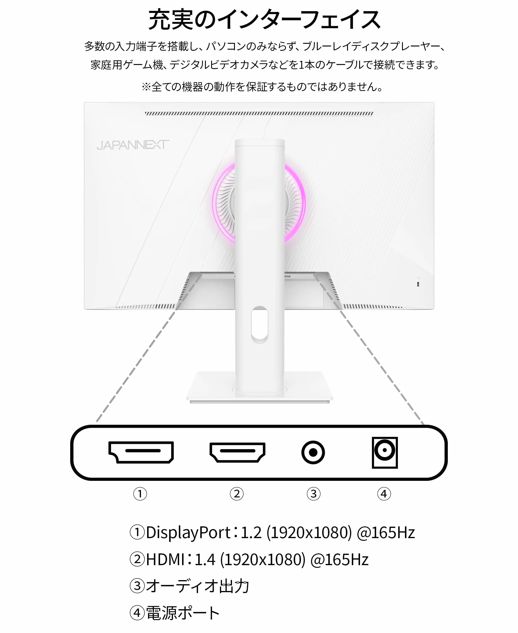 JAPANNEXT Gaming Monitor 23,8" IPS Full HD 165 Hz 1ms Biały | Regulowana wysokość i nachylenie (HSP) Wbudowane głośniki G-Sync/FreeSync | JN-IPS238G165F-HSP-W