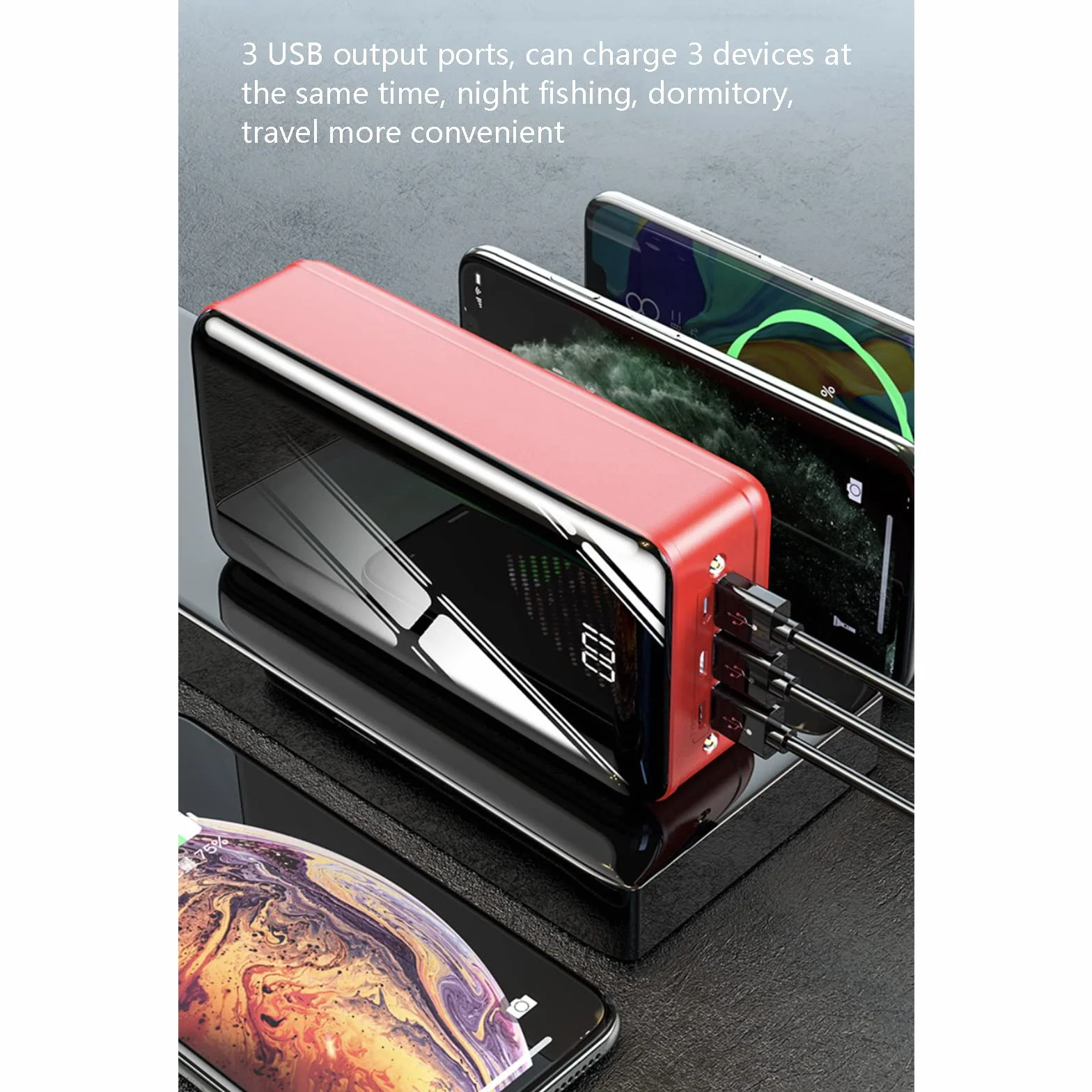 Powerbank, przenośna ładowarka 10 0000 mAh z wyjściami i wejściami, szybka ładowarka do iPhone'a z latarką, zewnętrzny akumulator USB-C o bardzo dużej pojemności (rozmiar: czerwony, kolor:40000