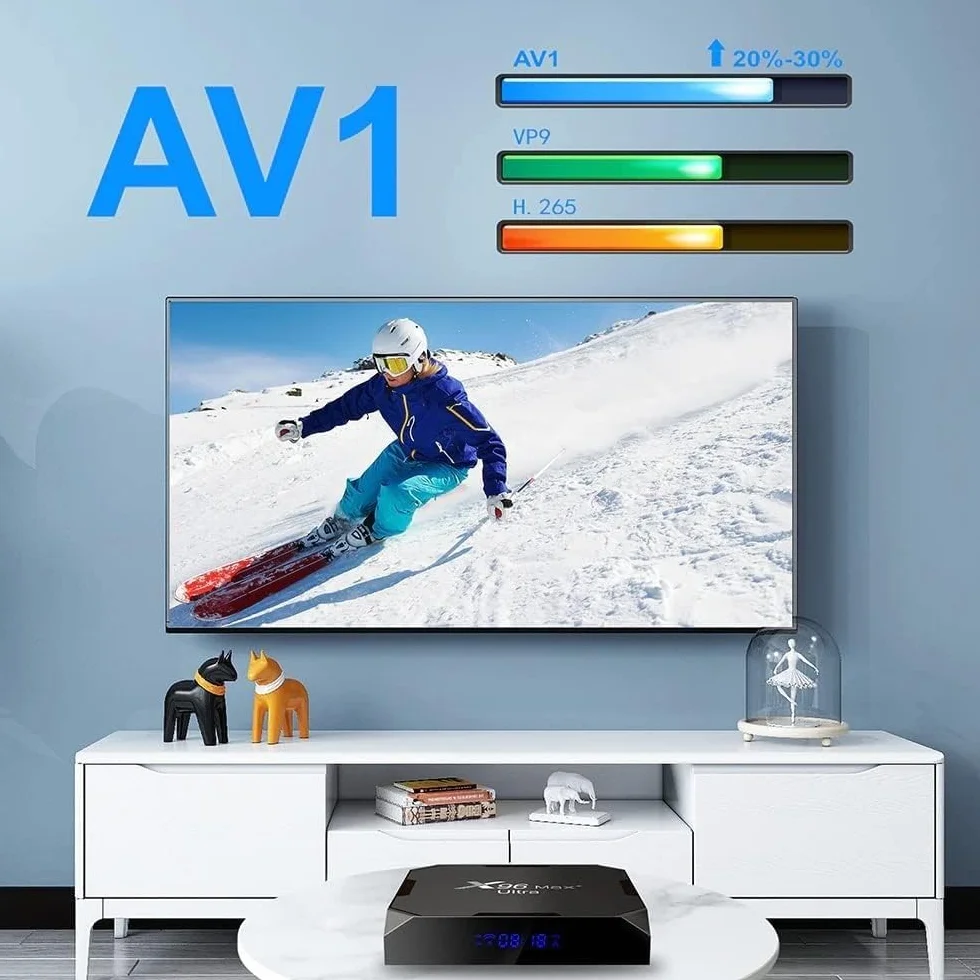 X96 Max Plus Ultra TV Box Android 11 Amlogic S905X4 4 GB 32 GB Obsługa AV1 8K Dual WiFi BT Obsługa klawiatury i8 Czarny