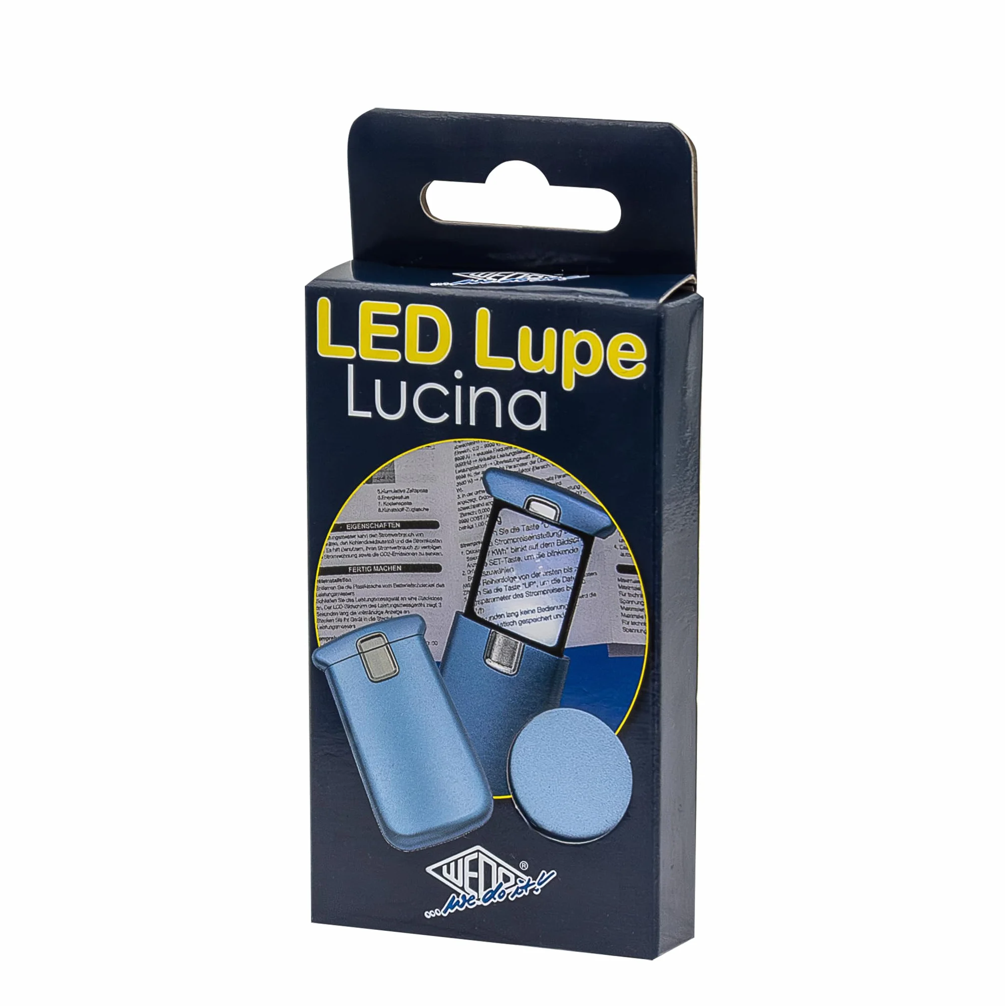 WEDO Lucina lupa LED – lupa kieszonkowa z 3-krotnym powiększeniem, światło i bateria, niebieska