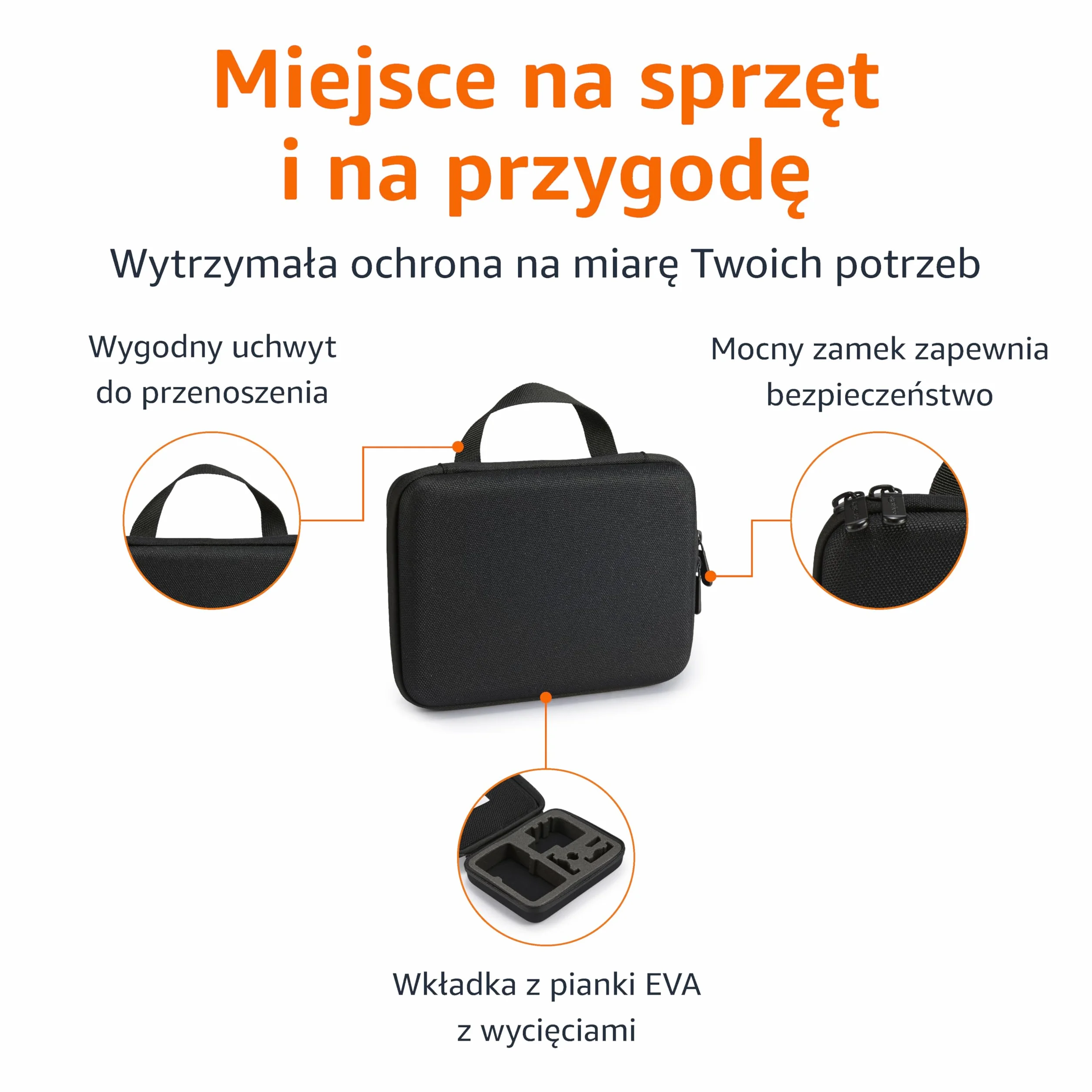 Amazon Basics średni futerał ochronny na kamerę GoPro i kamery sportowe z wewnętrzną pianką, przenośny i lekki, 22,9 x 17,8 x 6,4 cm, jednokolorowy, czarny