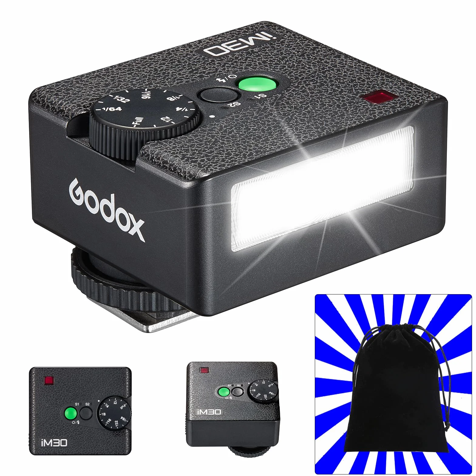Godox iM30 Mini lampa błyskowa do aparatu Flash Speedlite z torbą GN15, ręczna lampa błyskowa, 230 pełnych błysków, 7 poziomów mocy, kompatybilna z Canon, Sony, Nikon, Pentax, Panasonic Olympus