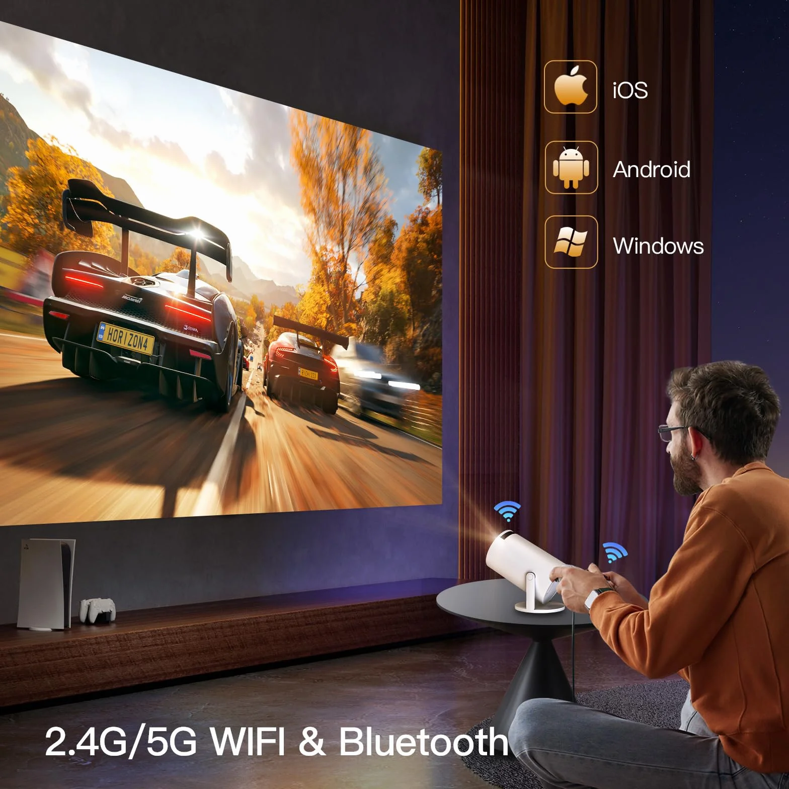 【Automatyczna Korekcja Trapezu】Inteligentny projektor HY300 Pro z Wi-Fi 6 i Bluetooth 5.4, 1080P i wsparcie 4K, Android 14, wbud. aplikacje, przen. mini projektor kompatybilny z HDMI/iOS/Android/USB