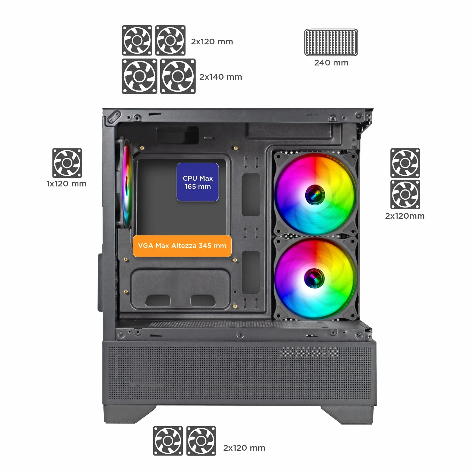 Nuwo Clash CK100 Obudowa PC Gaming Micro-ATX Mini Tower 3 wentylatory ARGB 120 mm - panoramiczny szklany panel bez ramki, czarny