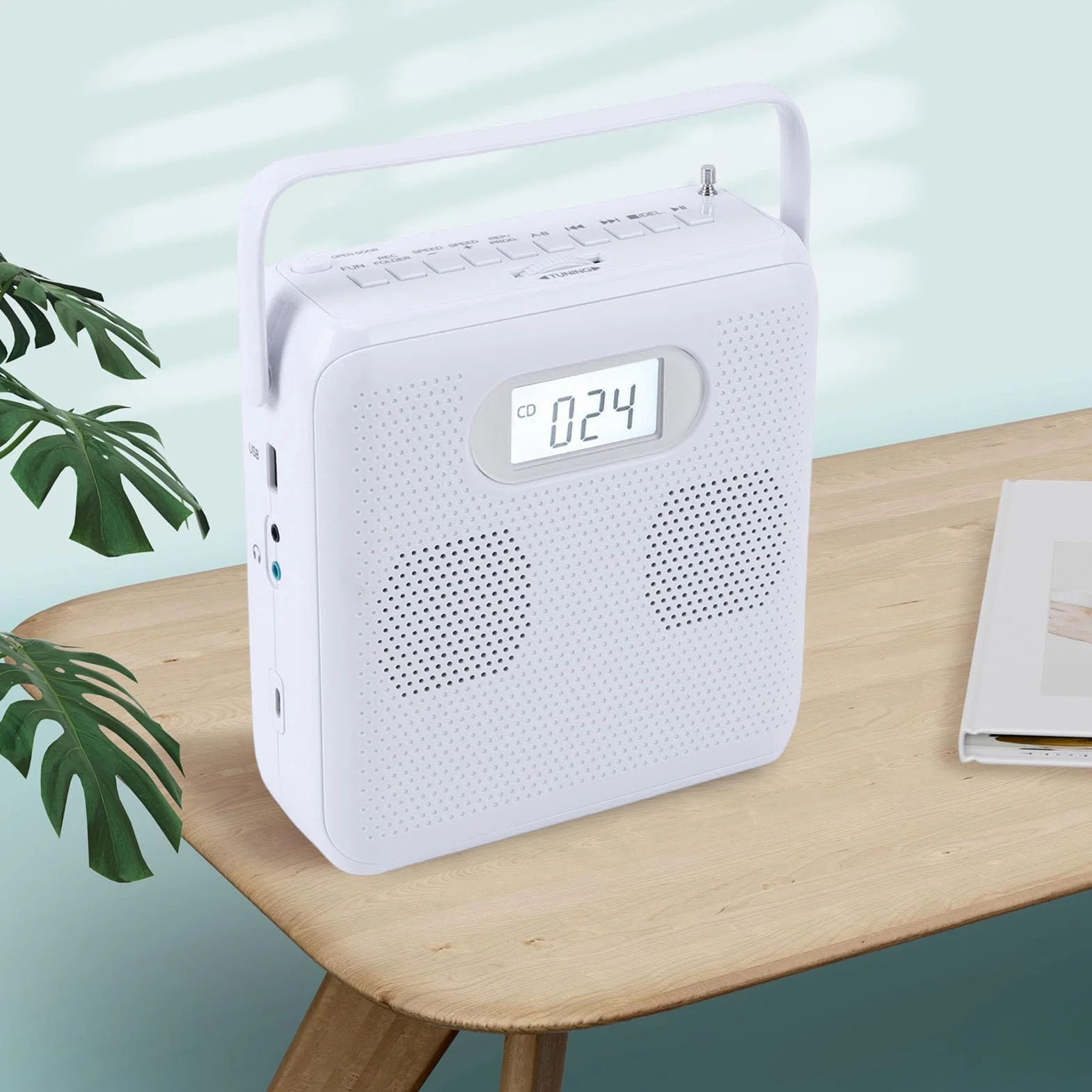 Bewinner Przenośny Odtwarzacz CD z Radiem Bluetooth i FM, Odtwarzacz Muzyki Mp3 Mp3 z Uchwytem, ​​wbudowane Głośniki, Wejście aux, Podwójna Moc do Użytku Domowego i na Zewnątrz