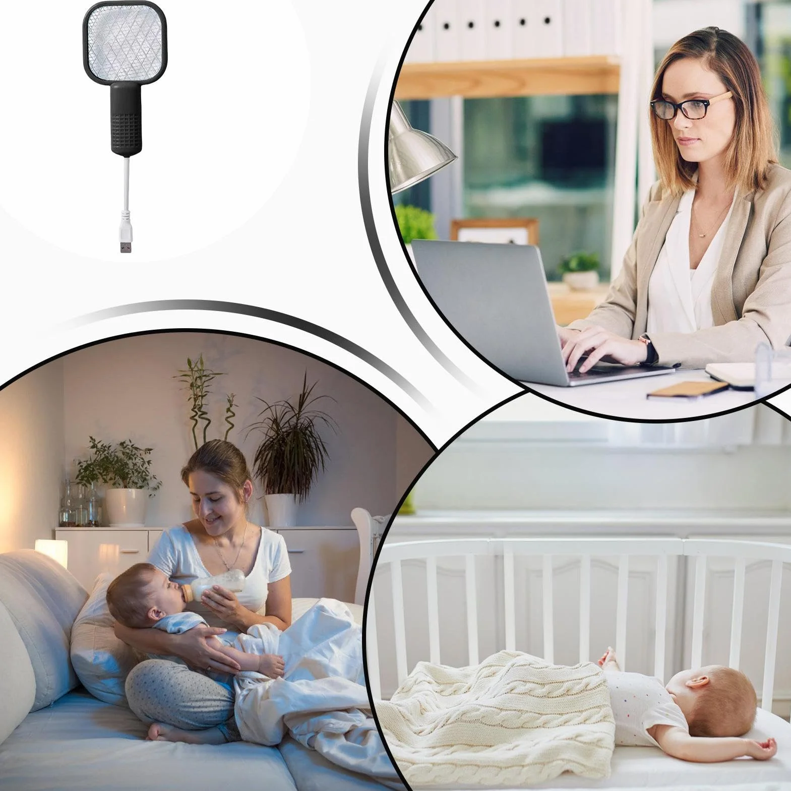 Electric Fly Swatter Racket ABS Zapper with LED Light Attractant Trap for Home Workplace
