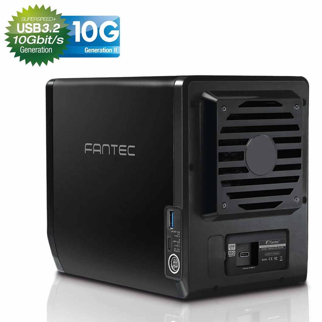 FANTEC QB-35U31R zewnętrzna obudowa dysku twardego RAID do 4 x 8, 89 cm (3,5 cala), złącze USB 3.1 generacji II, funkcja Raid z 2 niezależnymi zestawami, wentylatory 80 mm, czarna