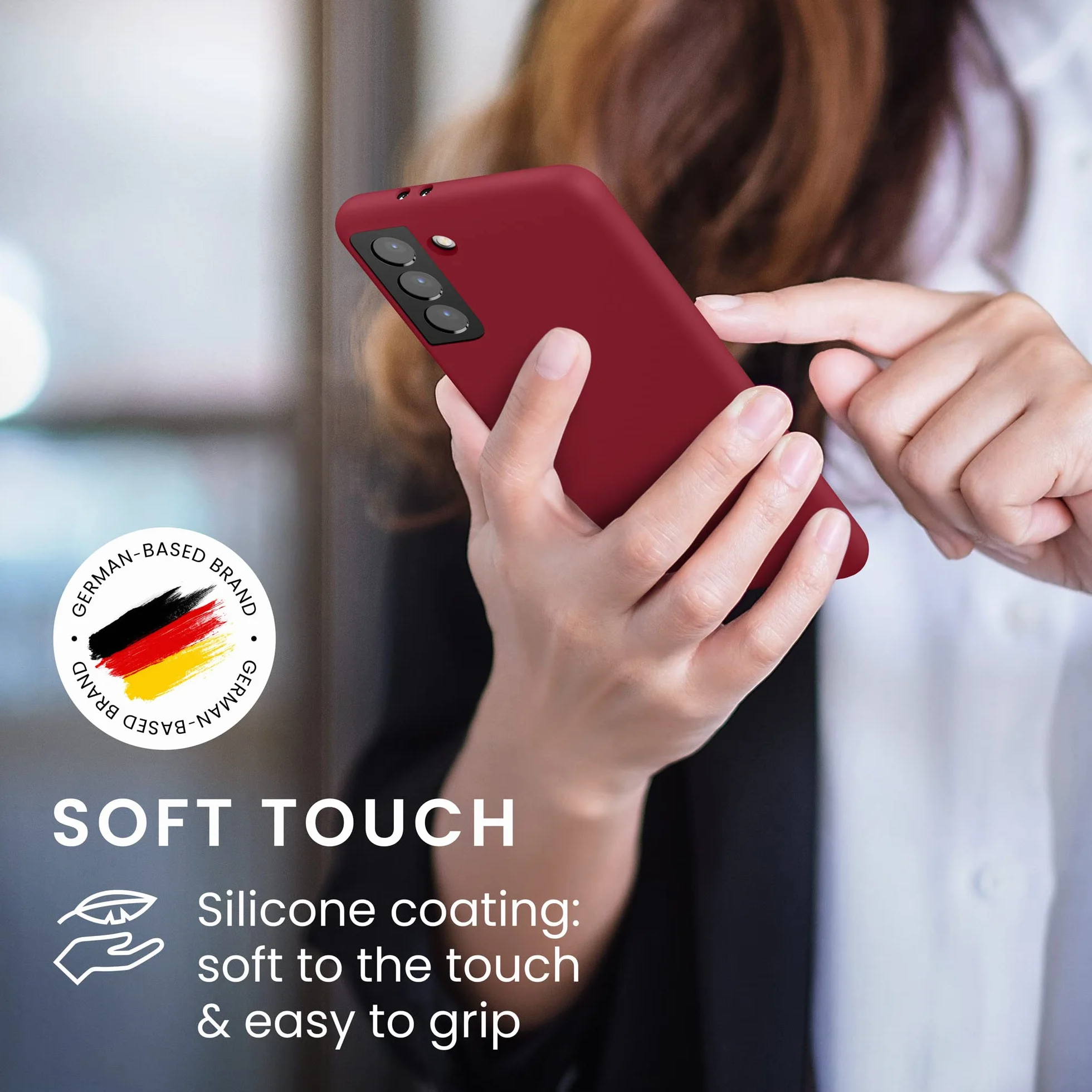 kwmobile Etui kompatybilne z etui Samsung Galaxy S21 - Etui TPU i silikon odporny na wstrząsy - Pasuje do bezprzewodowego ładowania - Czerwone uszczelnienie