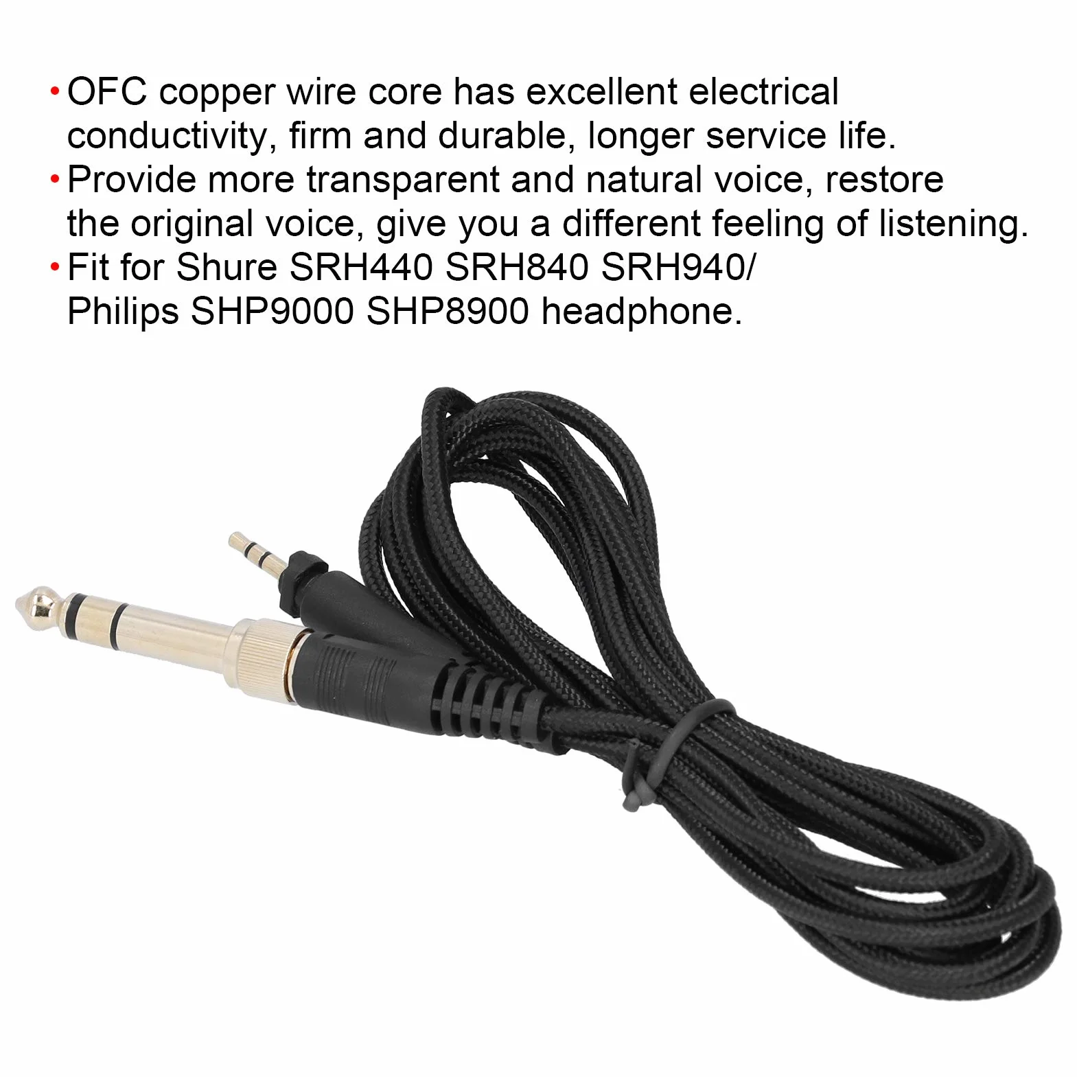 ciciglow Kabel audio do słuchawek, 2,5 mm do 3,5 mm / 6,35 mm złącze kabla audio do słuchawek Aux dla SRH440 / SHP9000