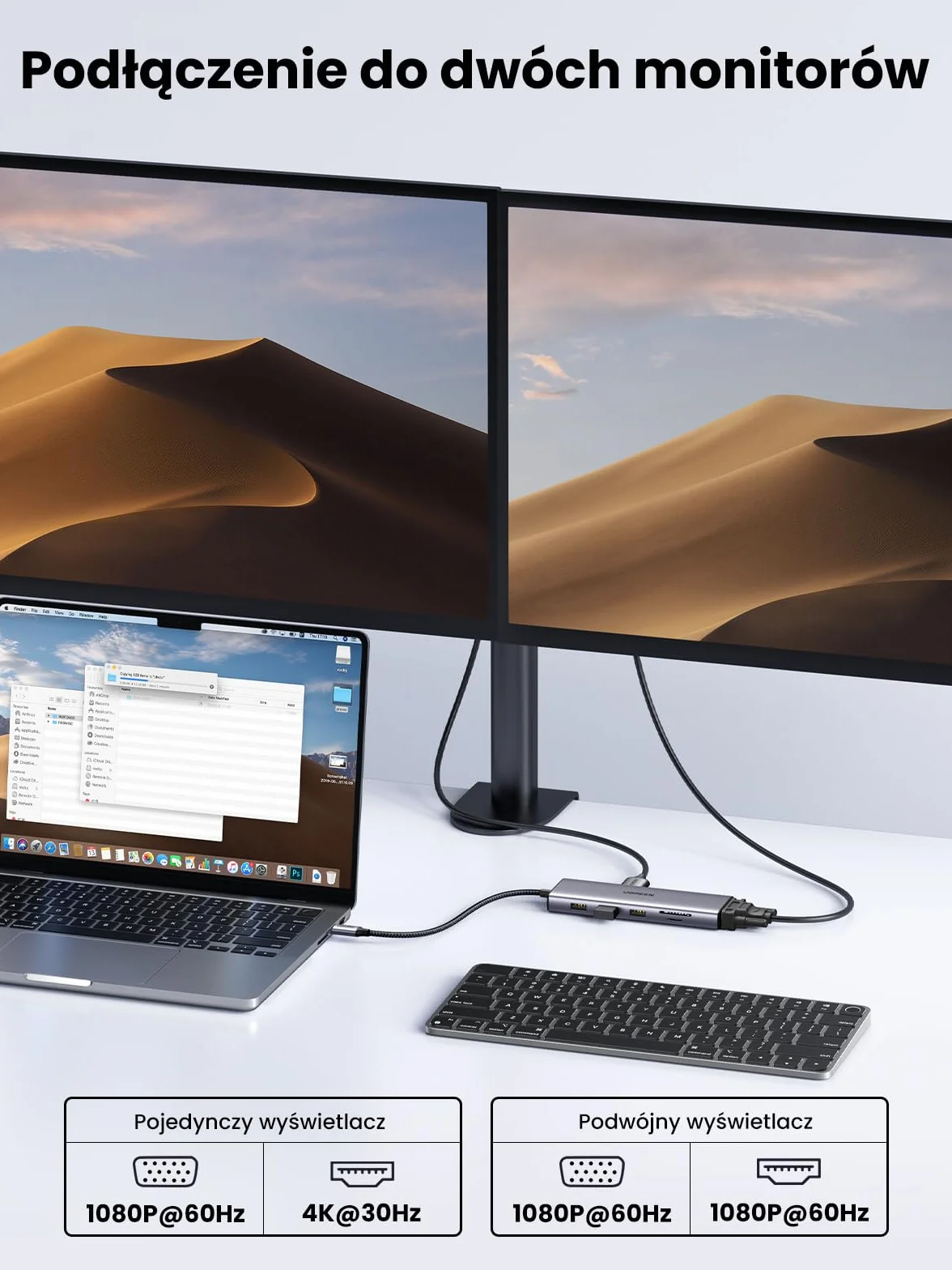 UGREEN Stacja dokująca USB typu C z 4K HDMI, VGA, USB A 3.0, PD100W, Ethernet, 3,5 mm audio, SD/TF