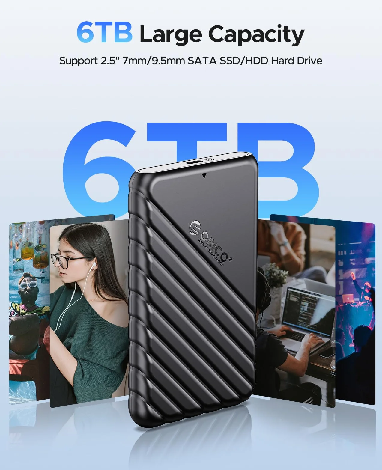 ORICO 2,5 cala obudowa HDD USB 3.0 zewnętrzna SATA SSD 9,5mm 7mm UASP Trim czarna 25PW1-U3