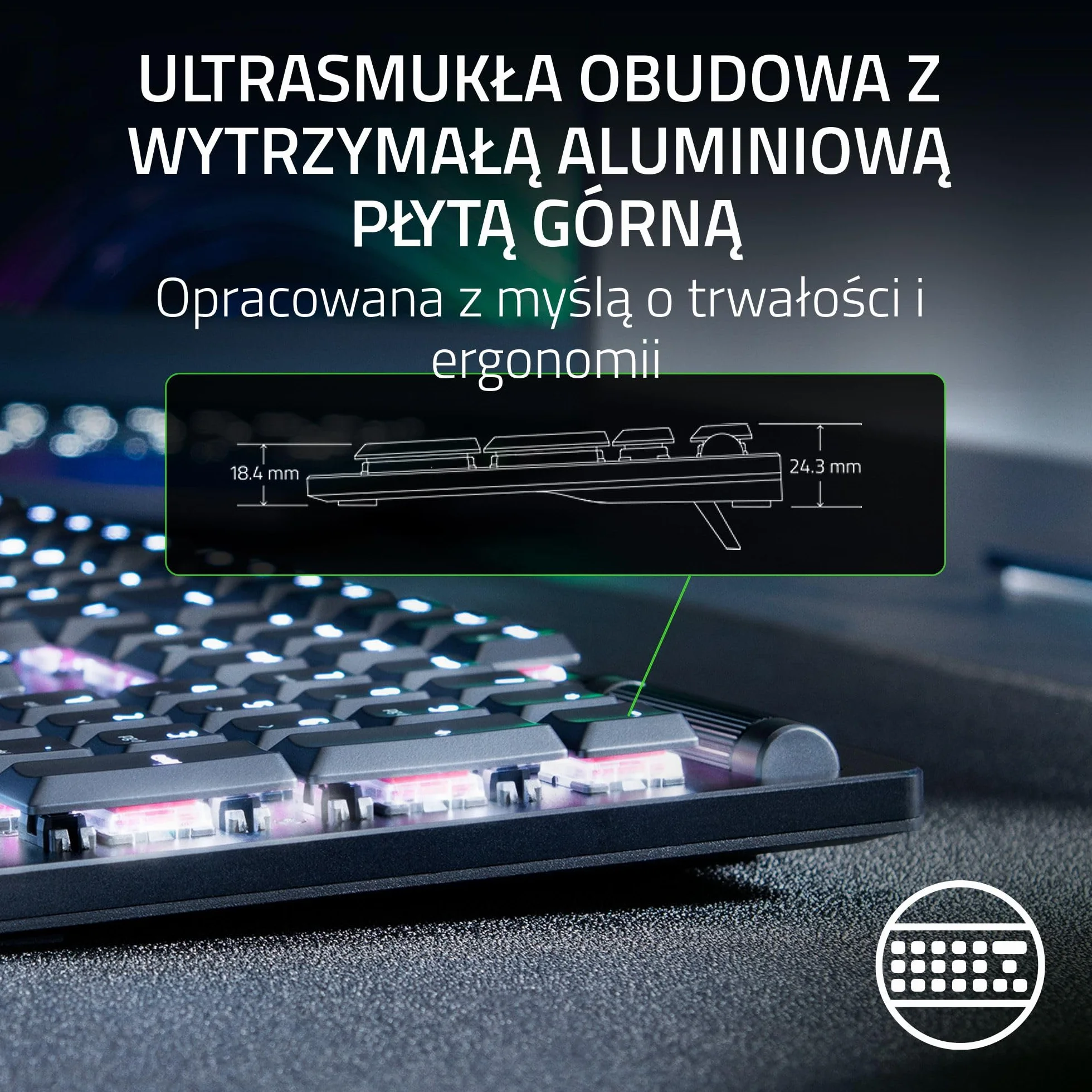 Razer DeathStalker V2 (Red Switch) – niskoprofilowa klawiatura optyczna do gier (liniowe przełączniki optyczne, HyperSpeed Wireless, USB-C, laserowo wycinane nasadki klawiszy), układ QWERTY US, czarna